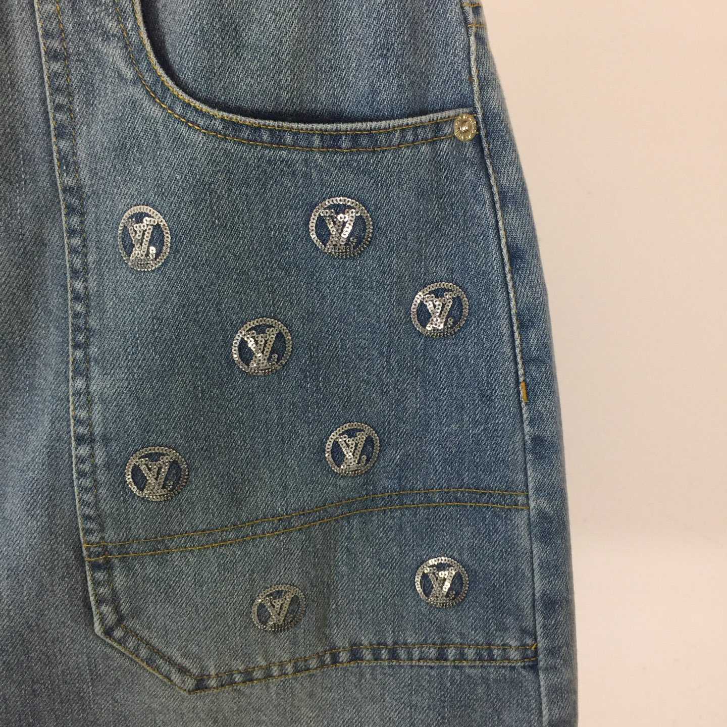 Louis Vuitton Signature Sequin Denim Mini Skirt - FashionPlug