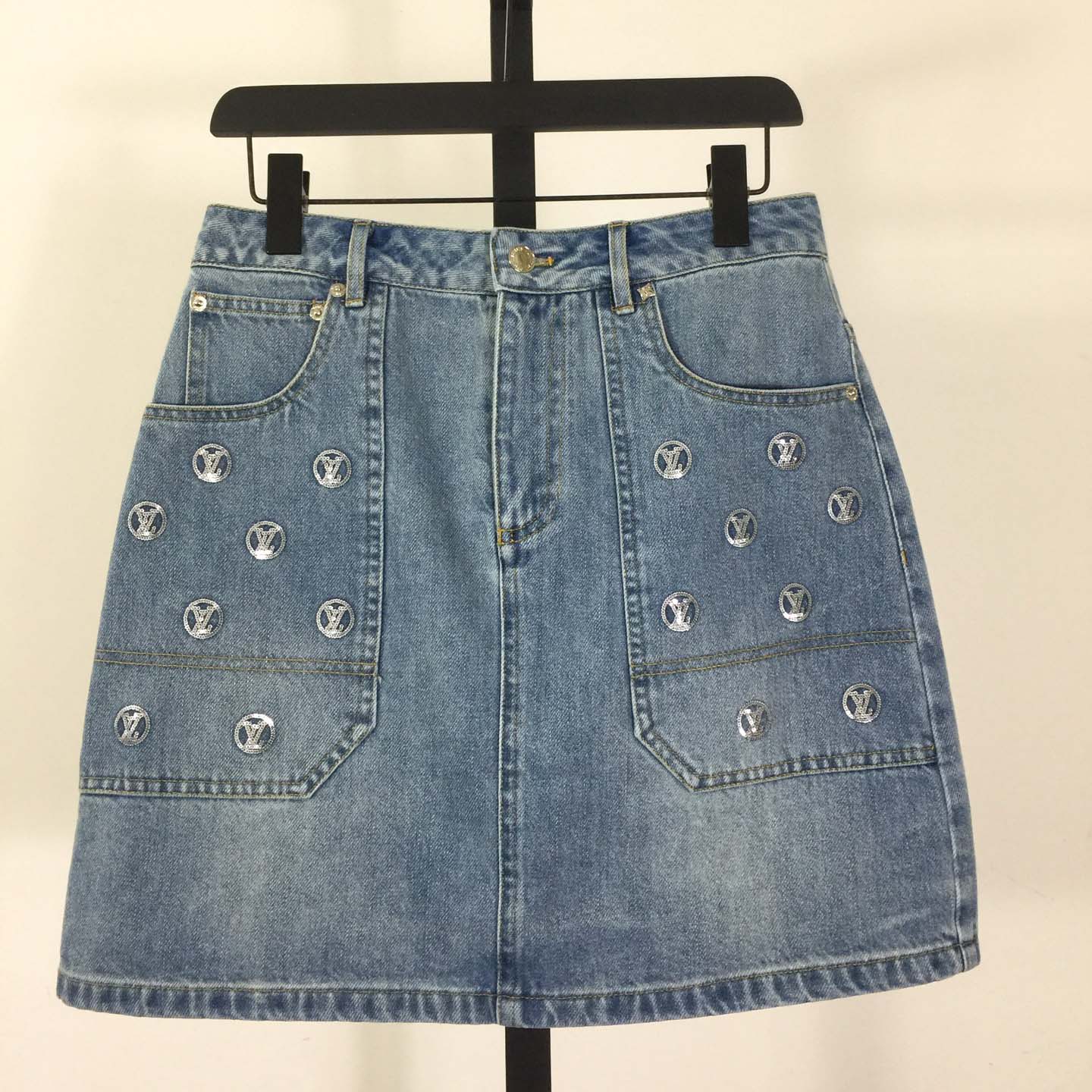 Louis Vuitton Signature Sequin Denim Mini Skirt - FashionPlug