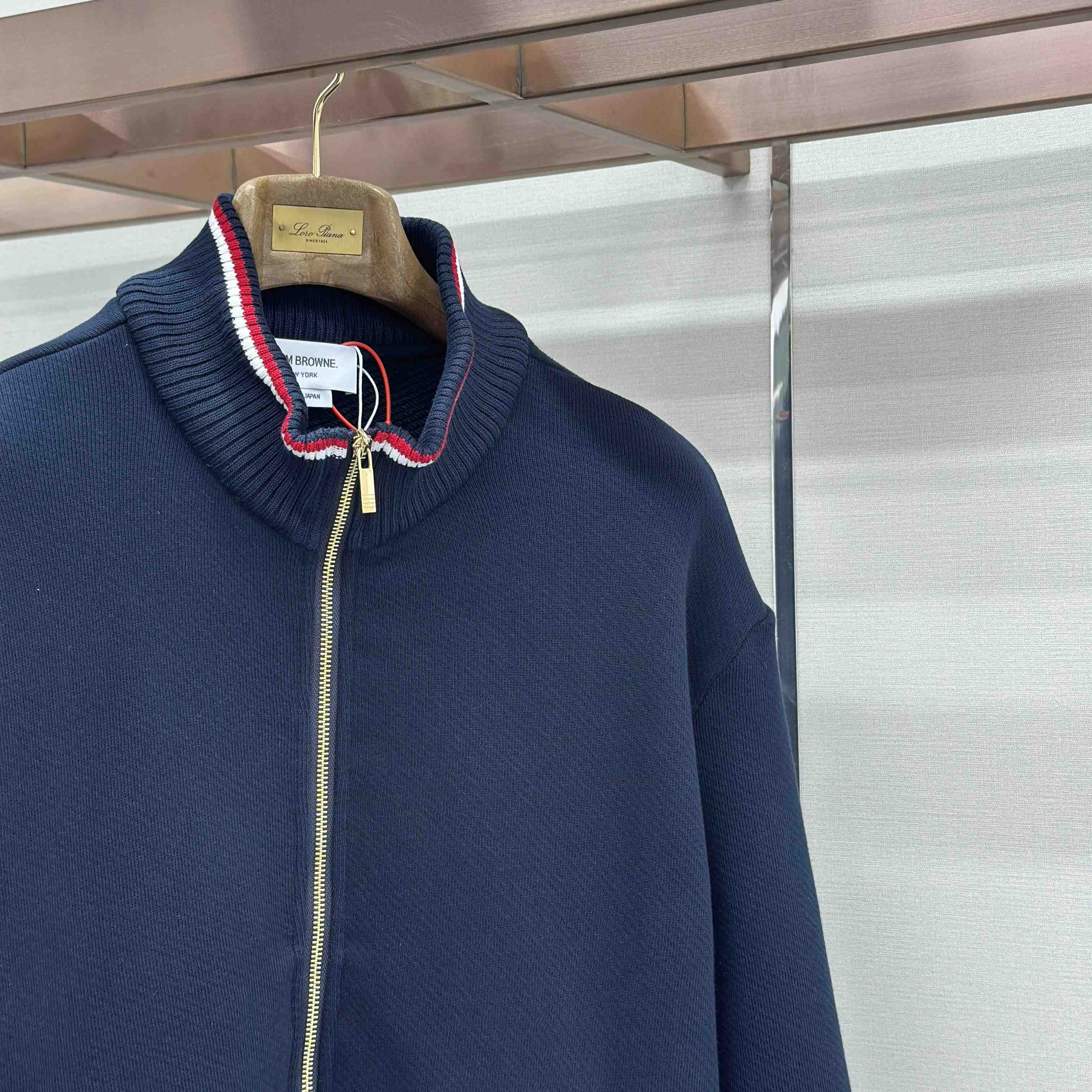 Thom Browne Loopback Oversized Rwb Stripe Jacket - FashionPlug