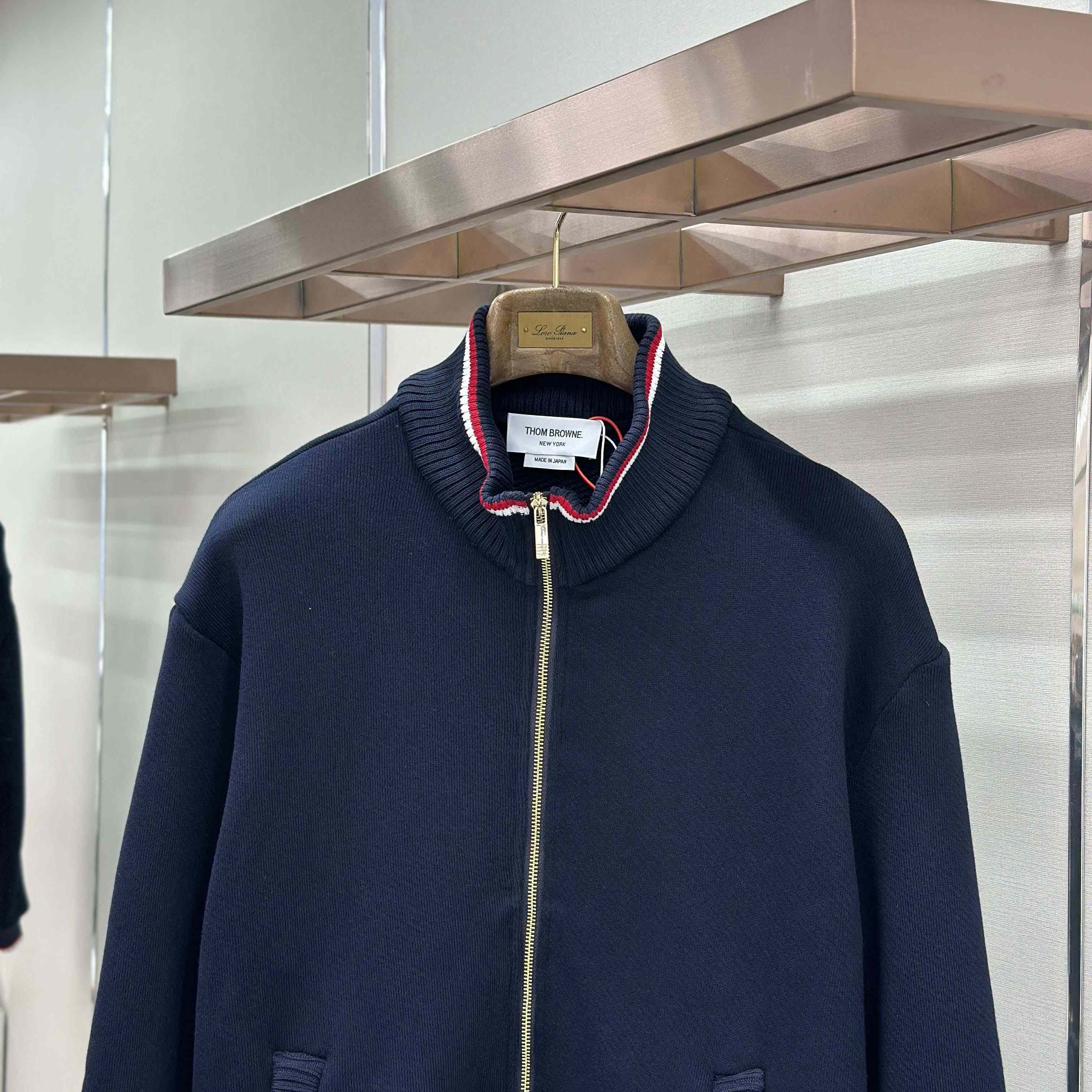 Thom Browne Loopback Oversized Rwb Stripe Jacket - FashionPlug