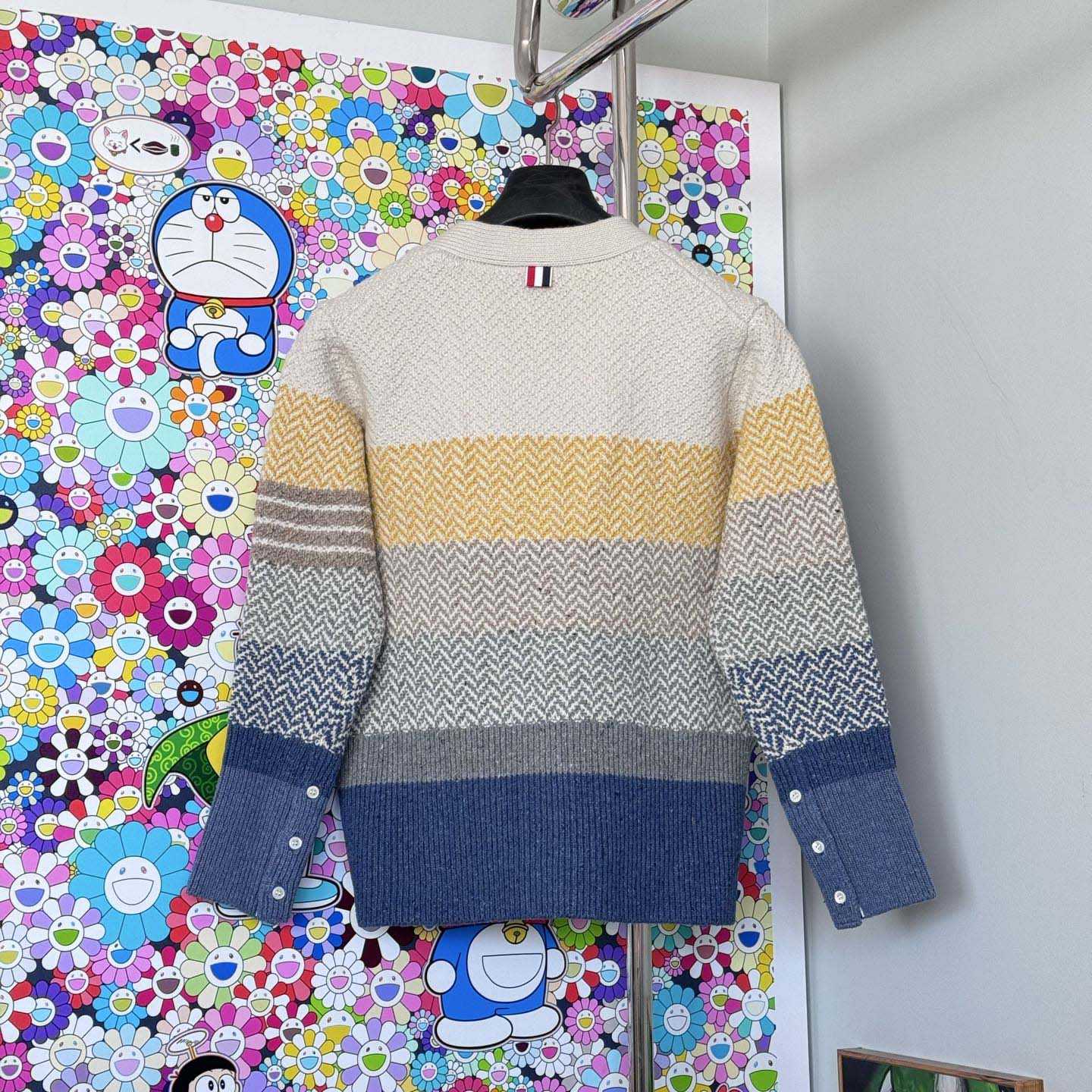 Thom Browne Striped Herringbone Jacquard Classic Cardigan 'Seasonal Multicolor' - FashionPlug