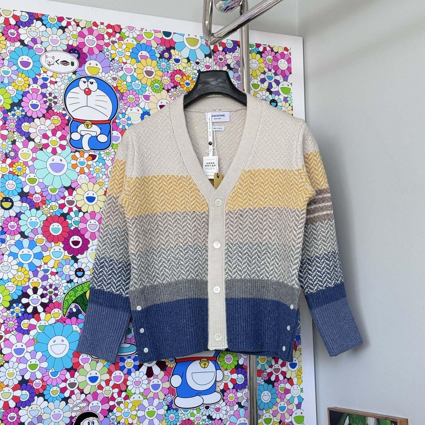 Thom Browne Striped Herringbone Jacquard Classic Cardigan 'Seasonal Multicolor' - FashionPlug