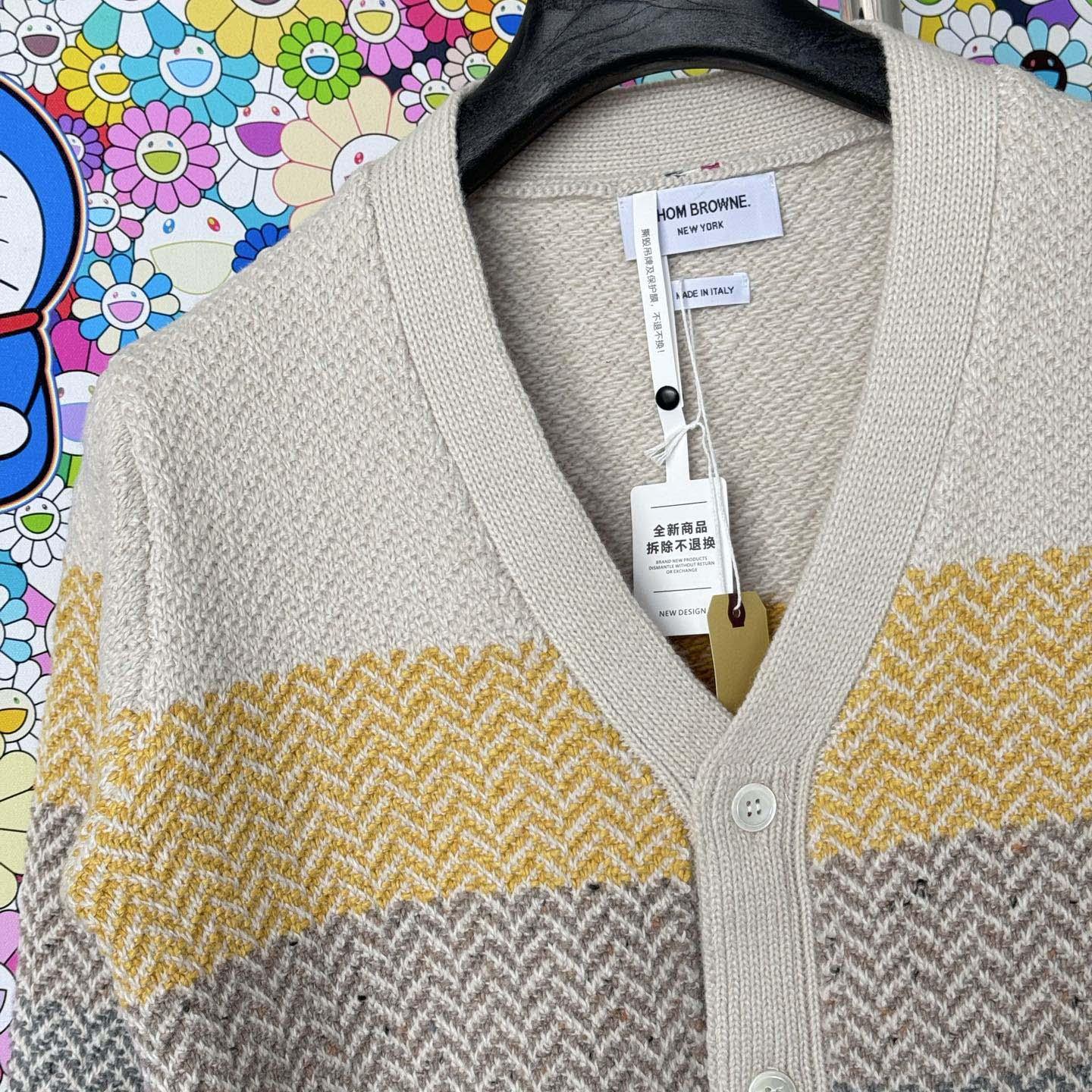 Thom Browne Striped Herringbone Jacquard Classic Cardigan 'Seasonal Multicolor' - FashionPlug