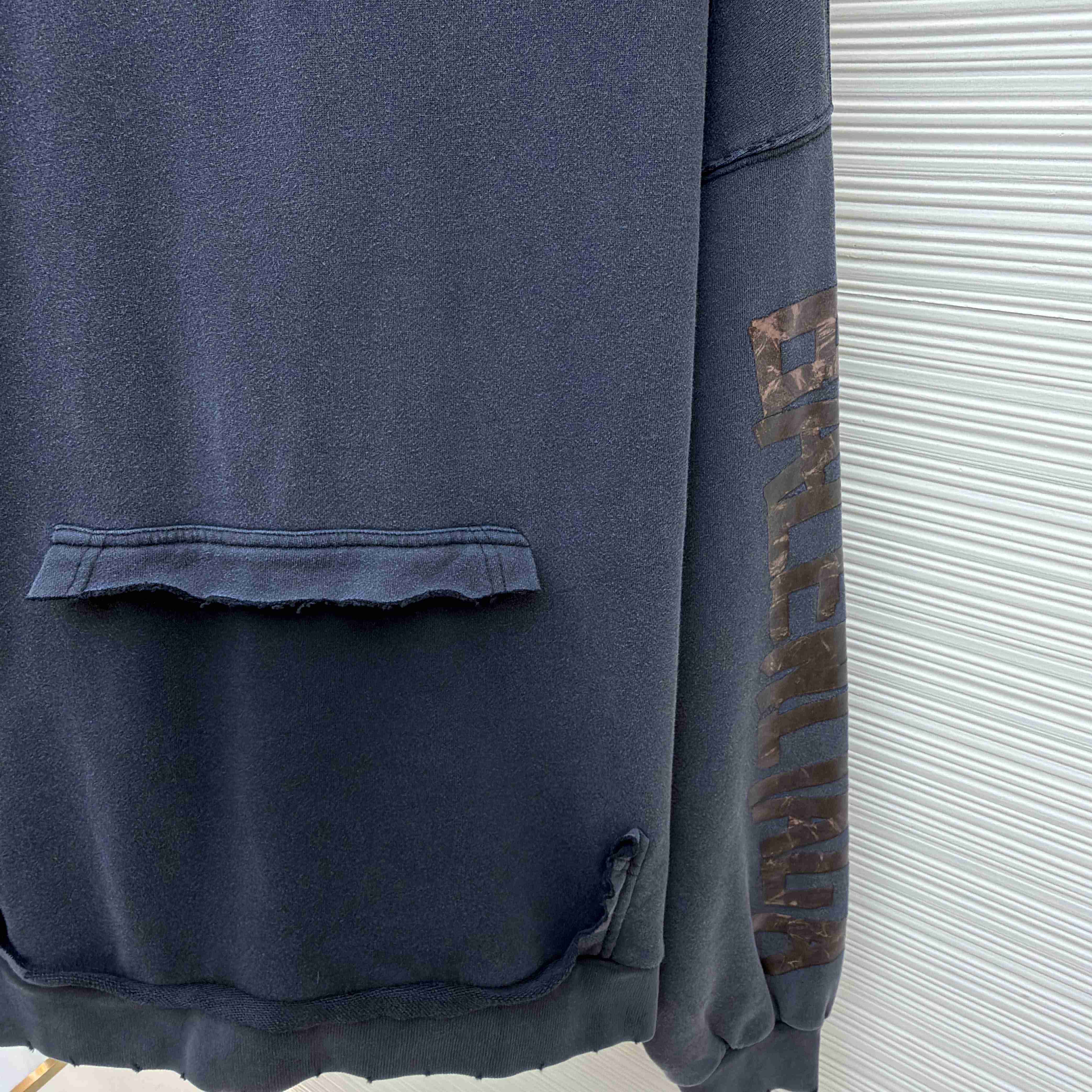 Balenciaga Transparent Tape Ripped Pocket Hoodie In Faded Black - FashionPlug