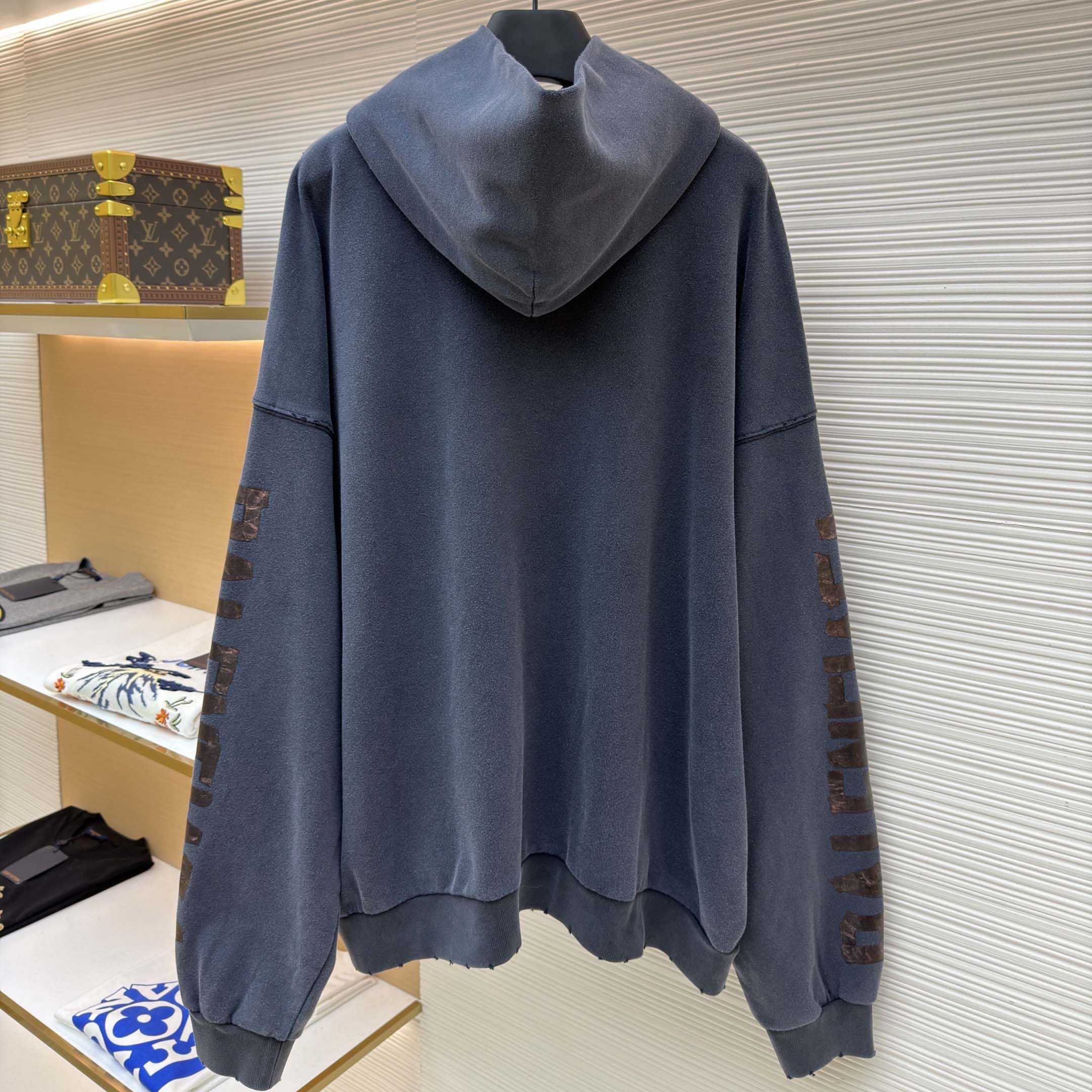 Balenciaga Transparent Tape Ripped Pocket Hoodie In Faded Black - FashionPlug