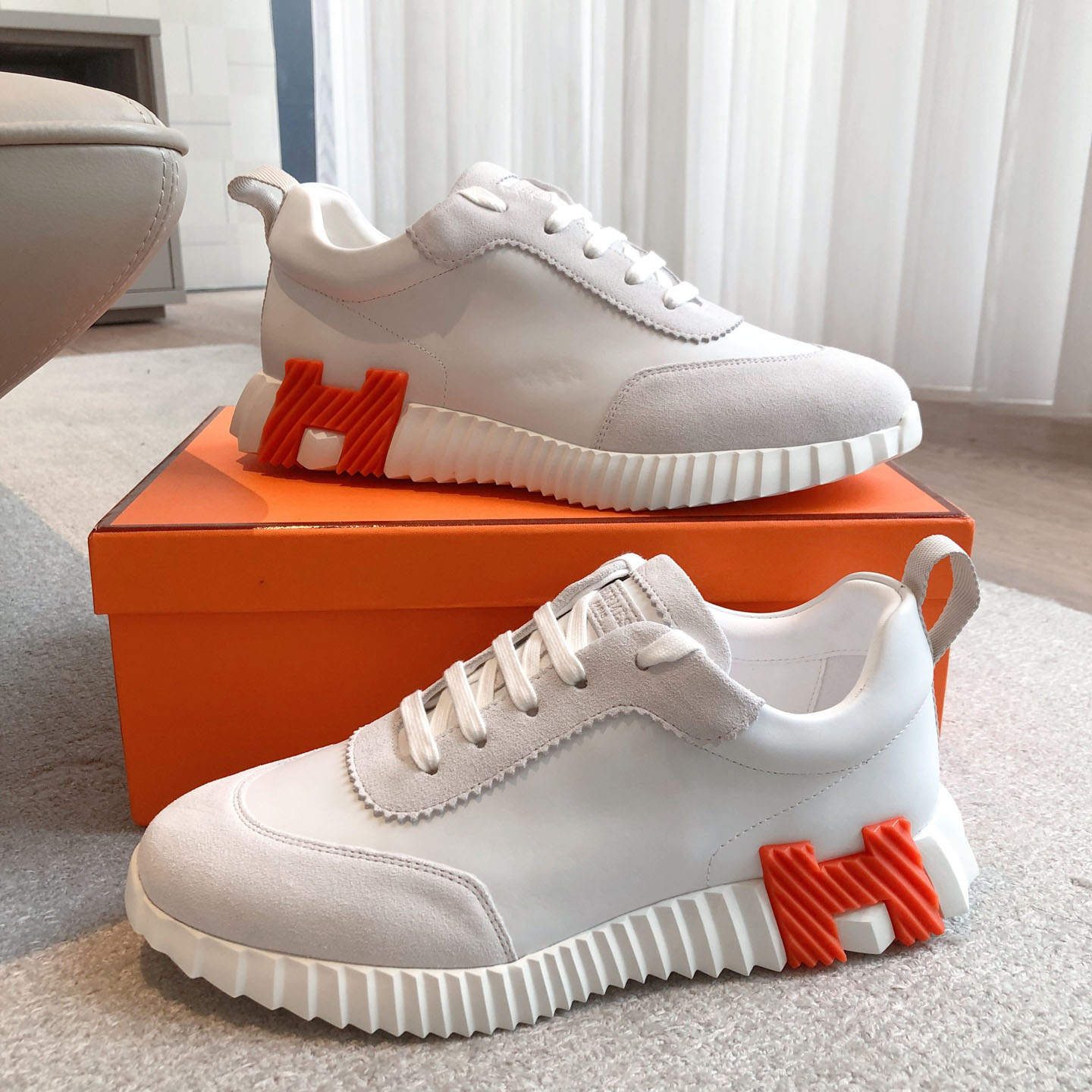 Hermes  Paris  Bouncing Calf  Sneaker  White - FashionPlug
