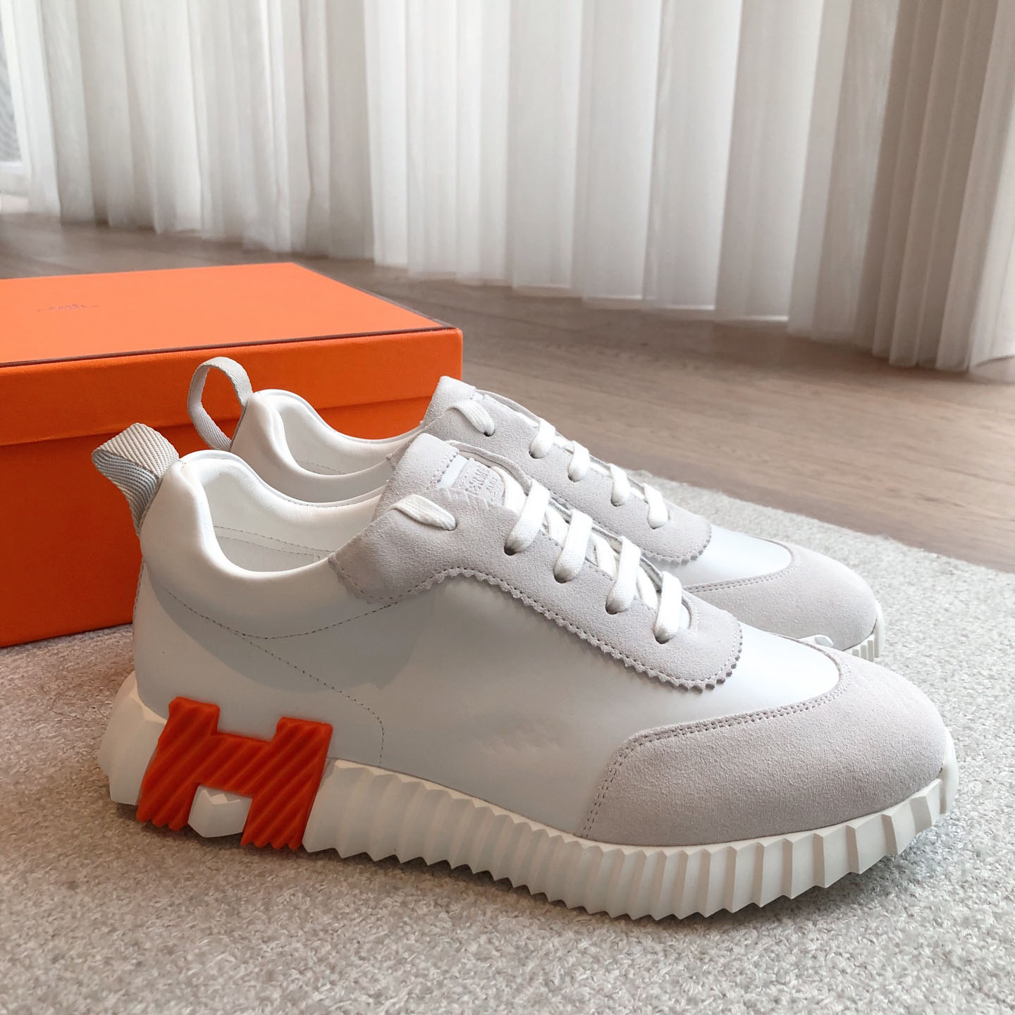 Hermes  Paris  Bouncing Calf  Sneaker  White - FashionPlug