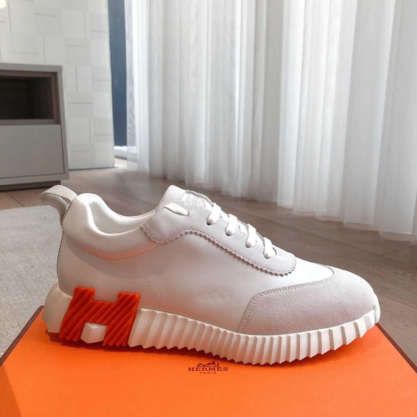 Hermes  Paris  Bouncing Calf  Sneaker  White - FashionPlug