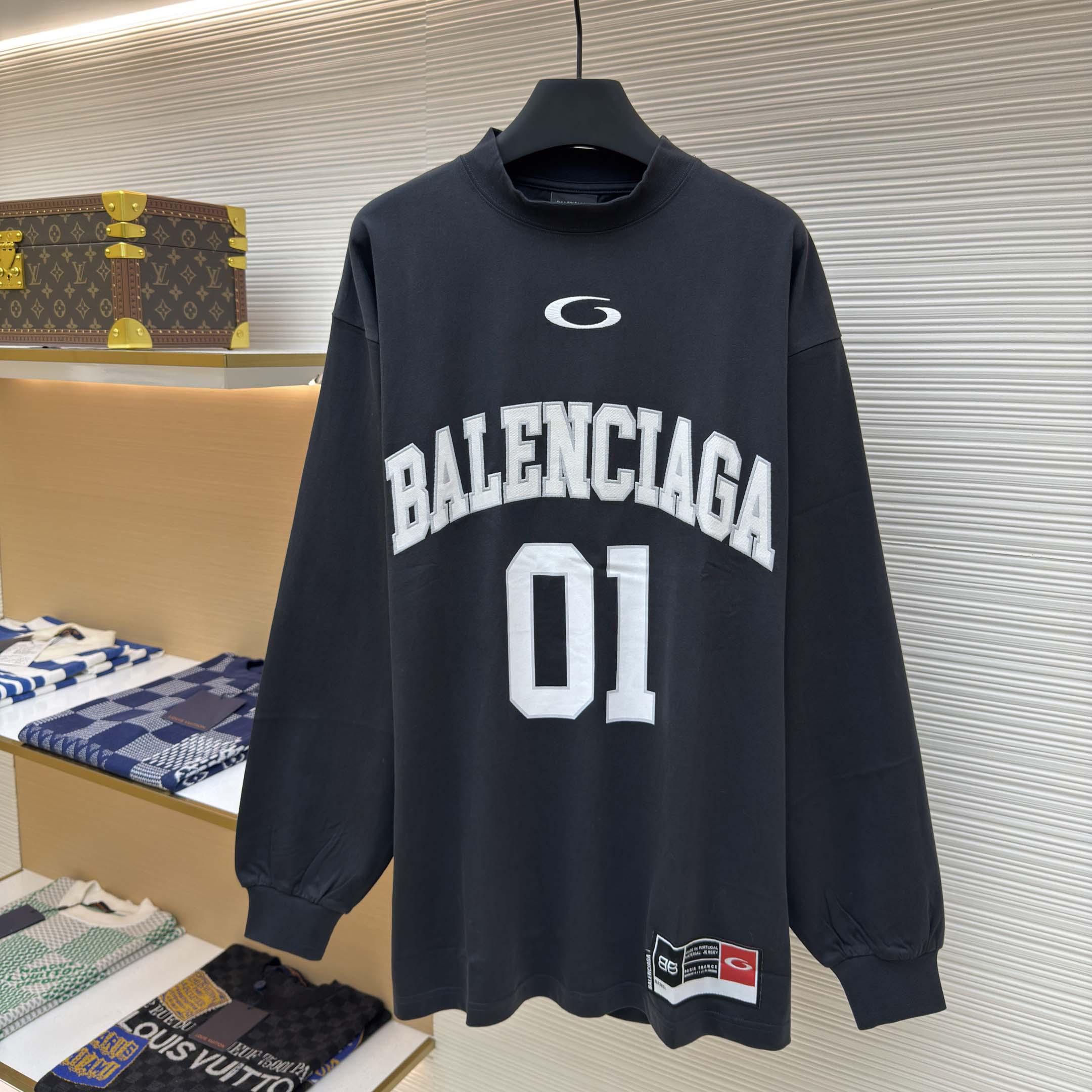 Balenciaga Basketball Series - Long Sleeve T-Shirt Large Fit In Washed Black - FashionPlug