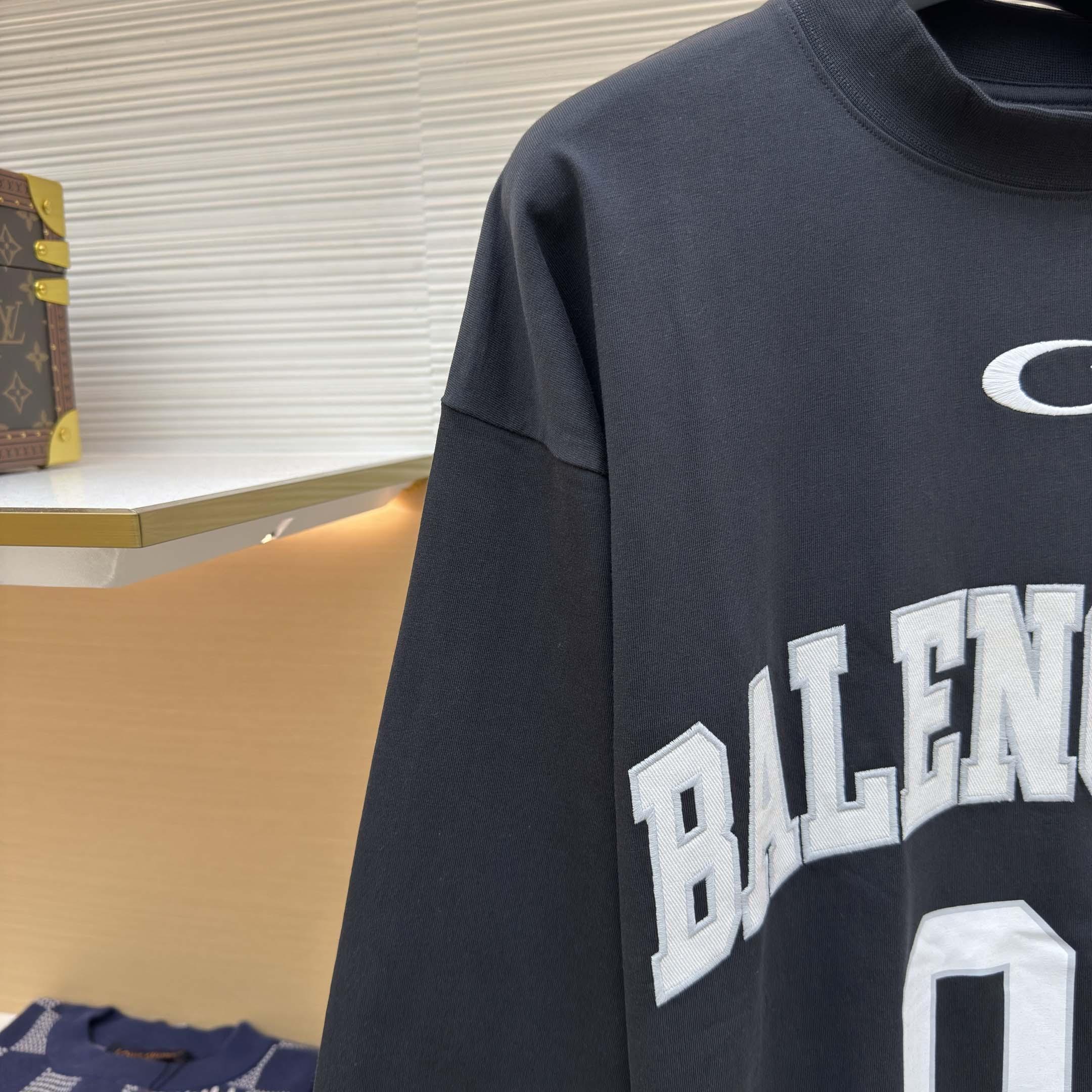 Balenciaga Basketball Series - Long Sleeve T-Shirt Large Fit In Washed Black - FashionPlug