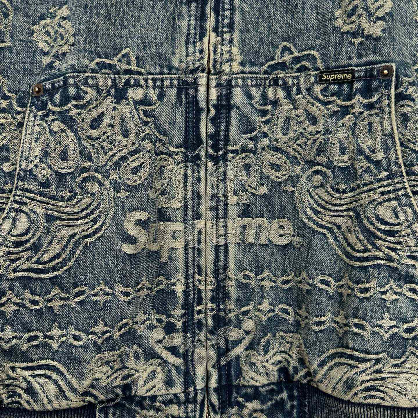 Supreme Bandana Jacquard Denim Hooded Work Jacket 'Blue' - FashionPlug