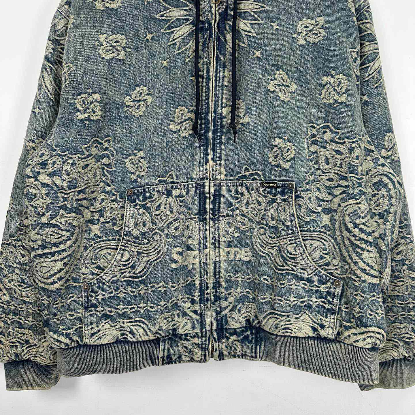 Supreme Bandana Jacquard Denim Hooded Work Jacket 'Blue' - FashionPlug