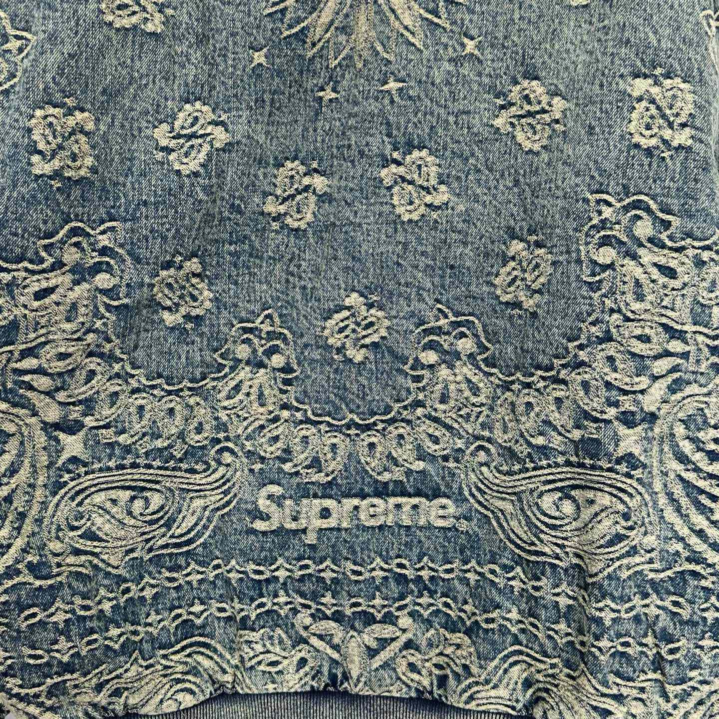 Supreme Bandana Jacquard Denim Hooded Work Jacket 'Blue' - FashionPlug