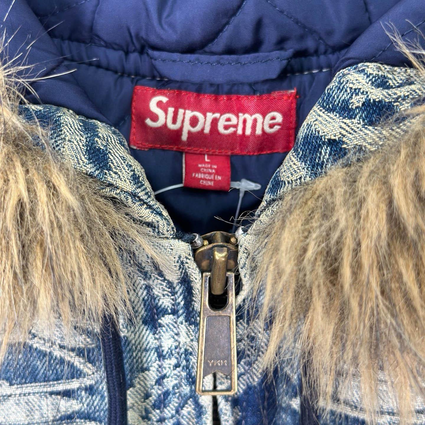 Supreme Bandana Jacquard Denim Hooded Work Jacket 'Blue' - FashionPlug