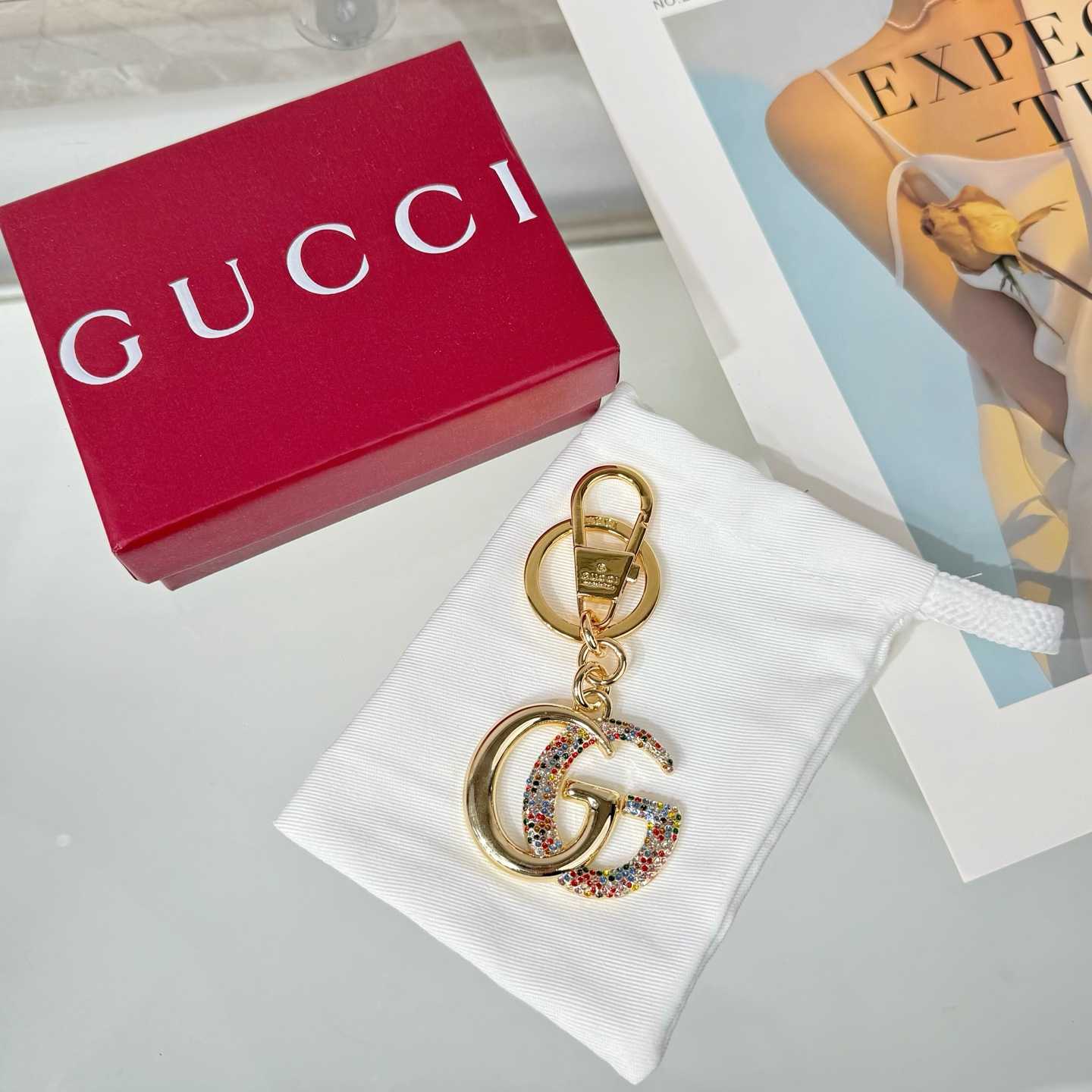 Gucci Crystal Double G keychain - FashionPlug