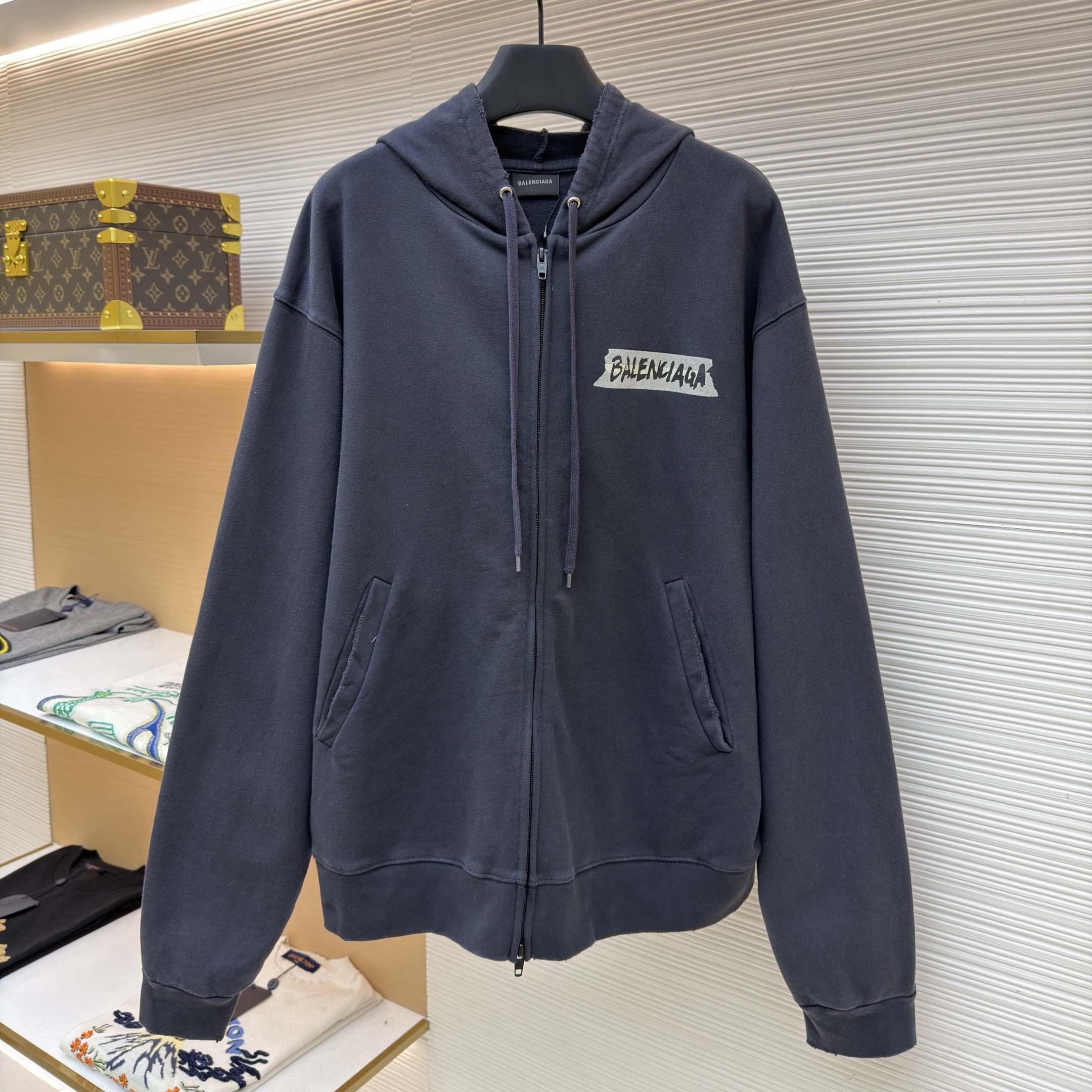 Balenciaga Masking Tape Oversized Zip-up Hoodie  - FashionPlug