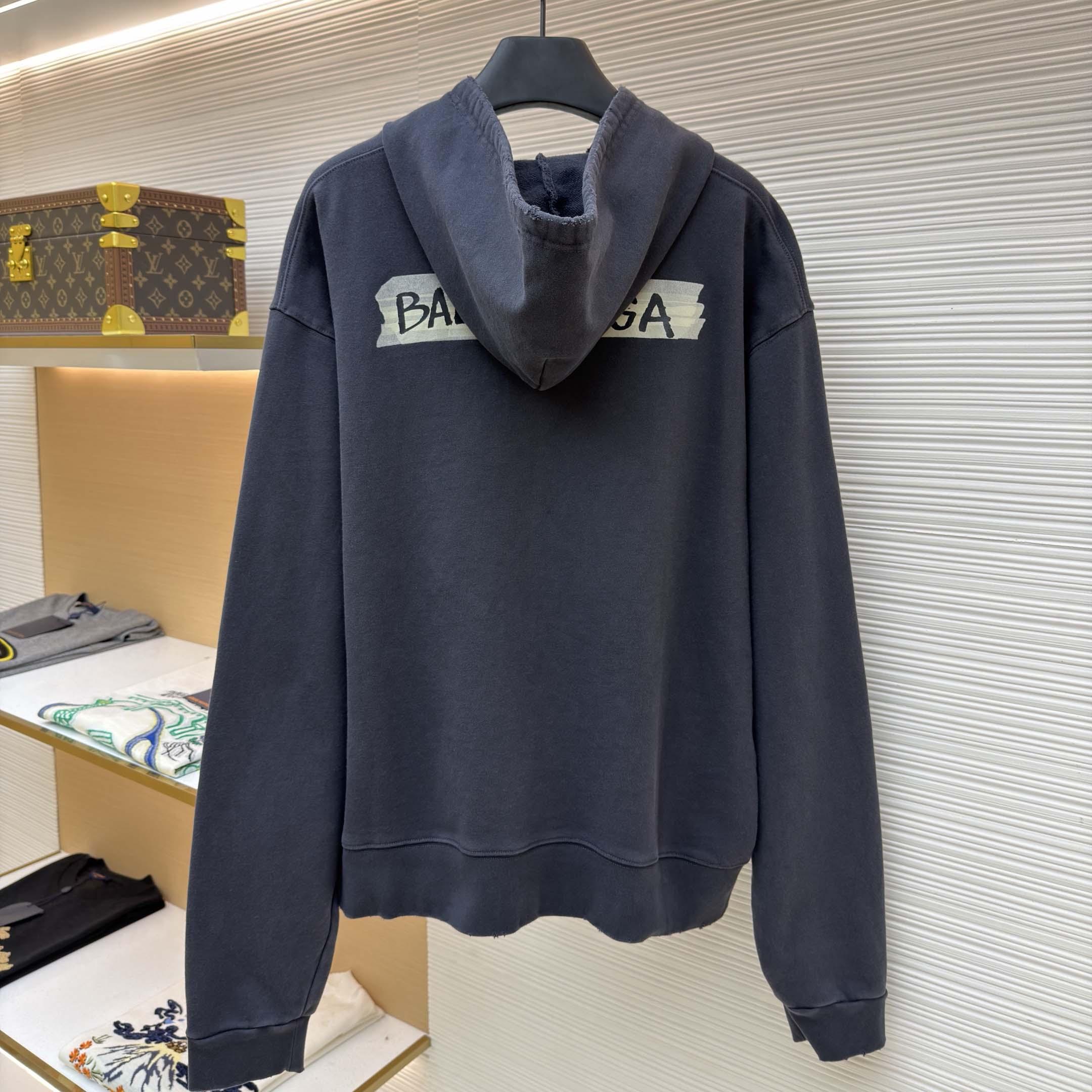 Balenciaga Masking Tape Oversized Zip-up Hoodie  - FashionPlug