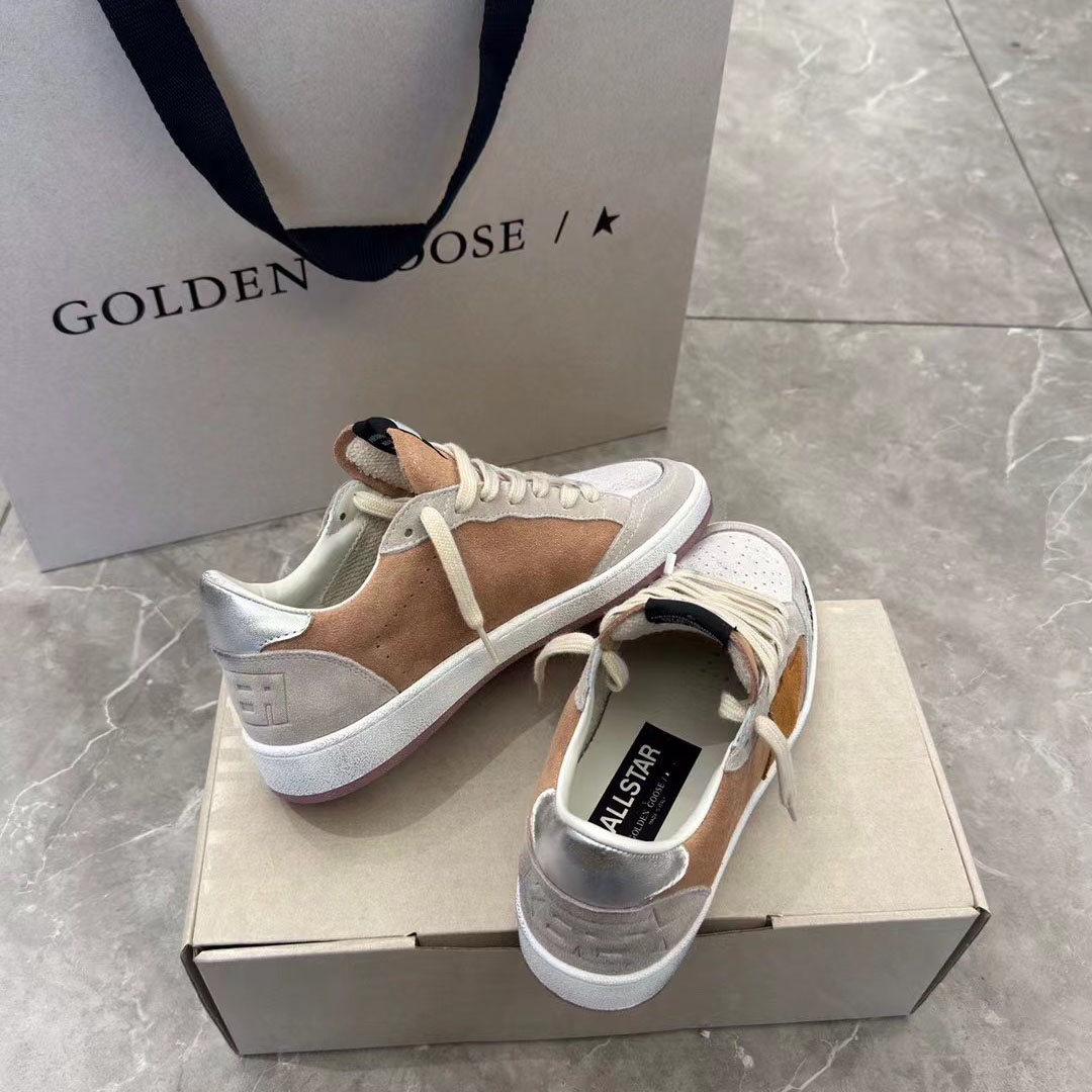 Golden Goose Ball Star in suede with orange star and silver metallic heel tab - FashionPlug