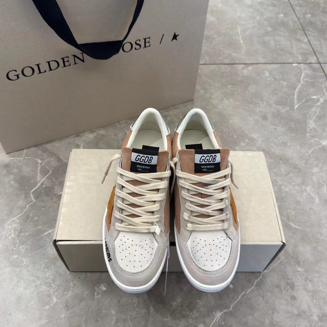 Golden Goose Ball Star in suede with orange star and silver metallic heel tab - FashionPlug