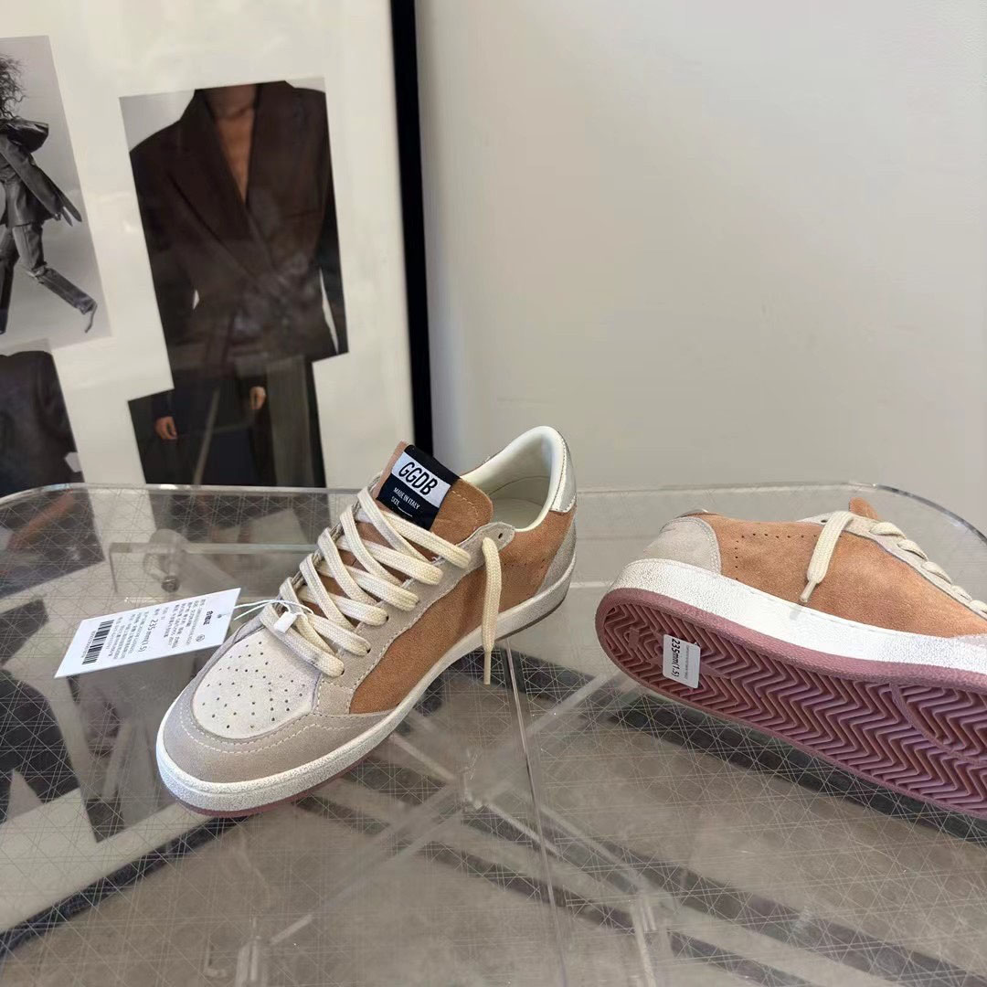 Golden Goose Ball Star in suede with orange star and silver metallic heel tab - FashionPlug