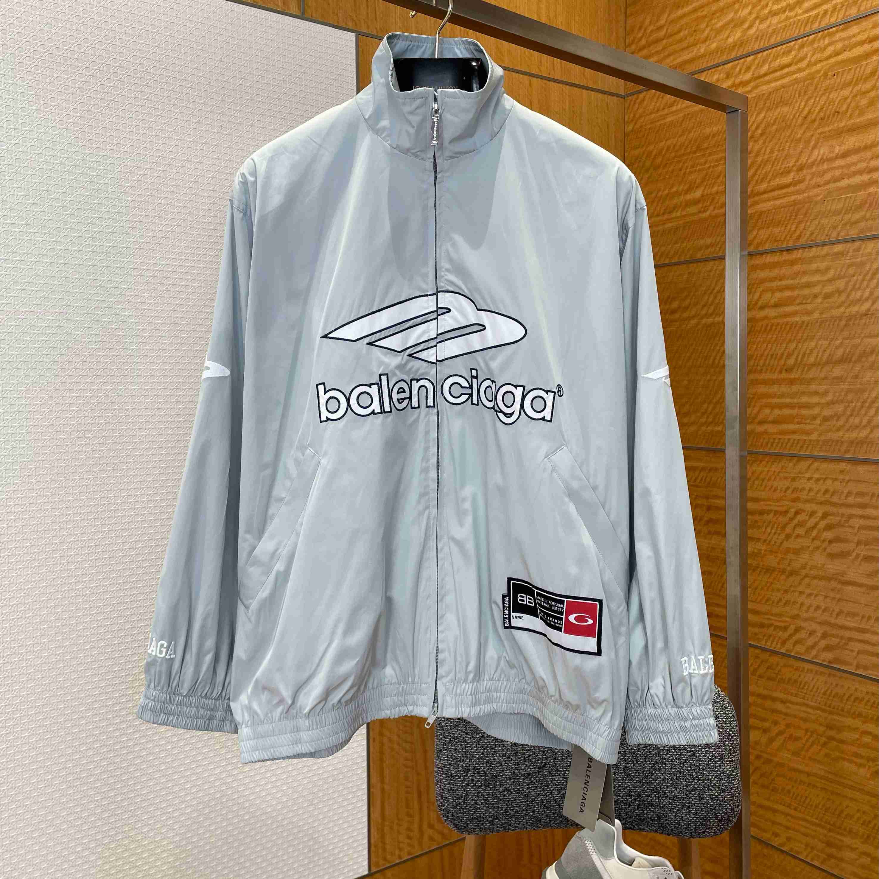 Balenciaga 3B Football Jacket In New Grey - FashionPlug