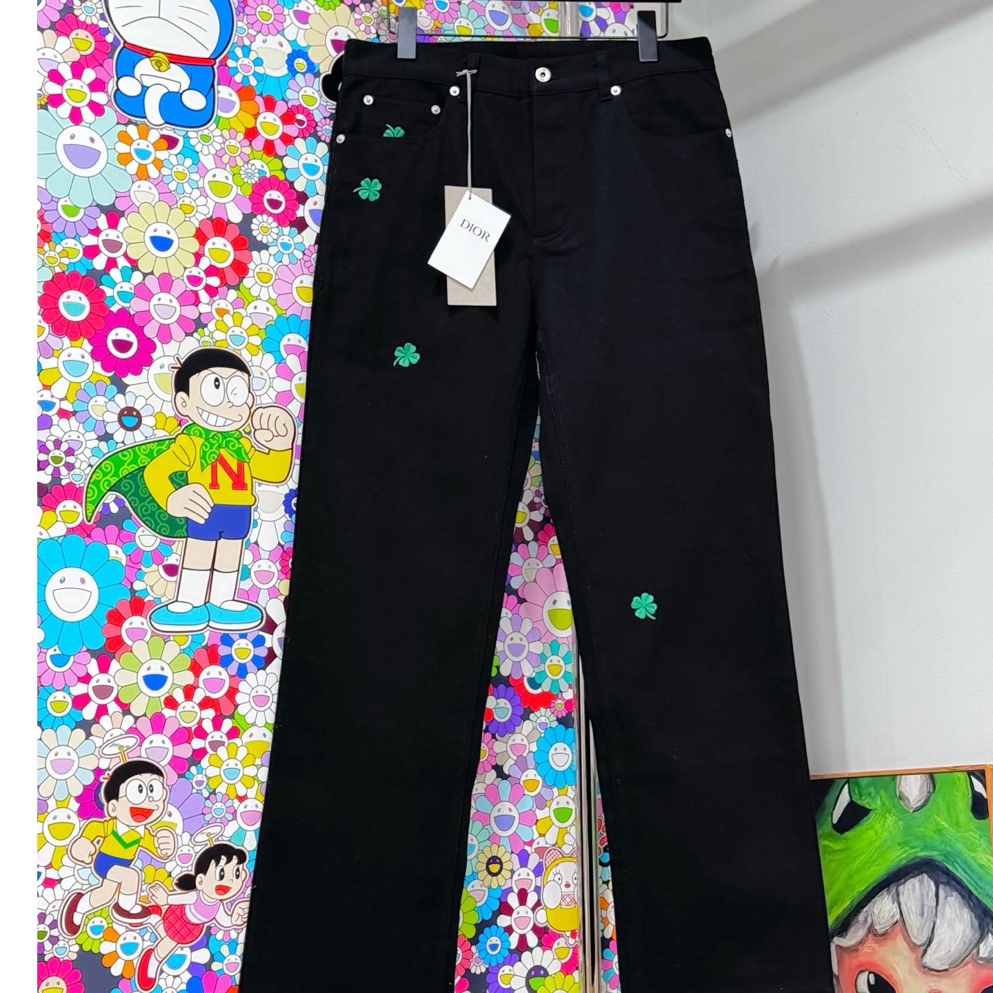 Dior Long Regular Jeans with Dior Clover Embroideries  - FashionPlug