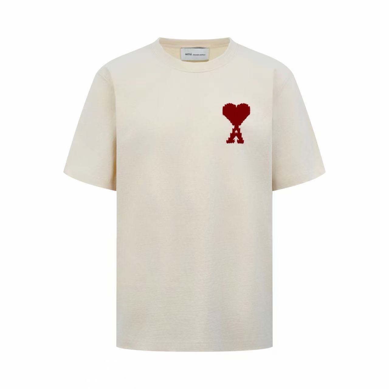 AMI Paris White Cotton Ami De Coeur T-shirt - FashionPlug