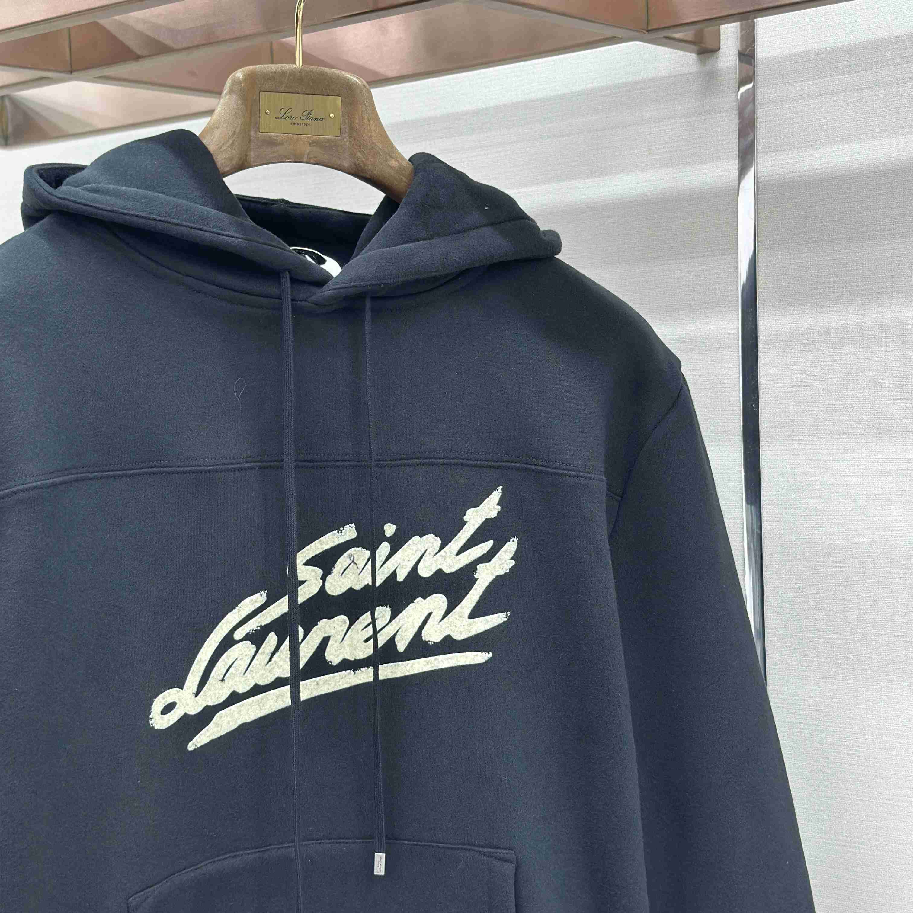 Saint Laurent Scipt Logo Hoodie 'Noir/Naturel' - FashionPlug
