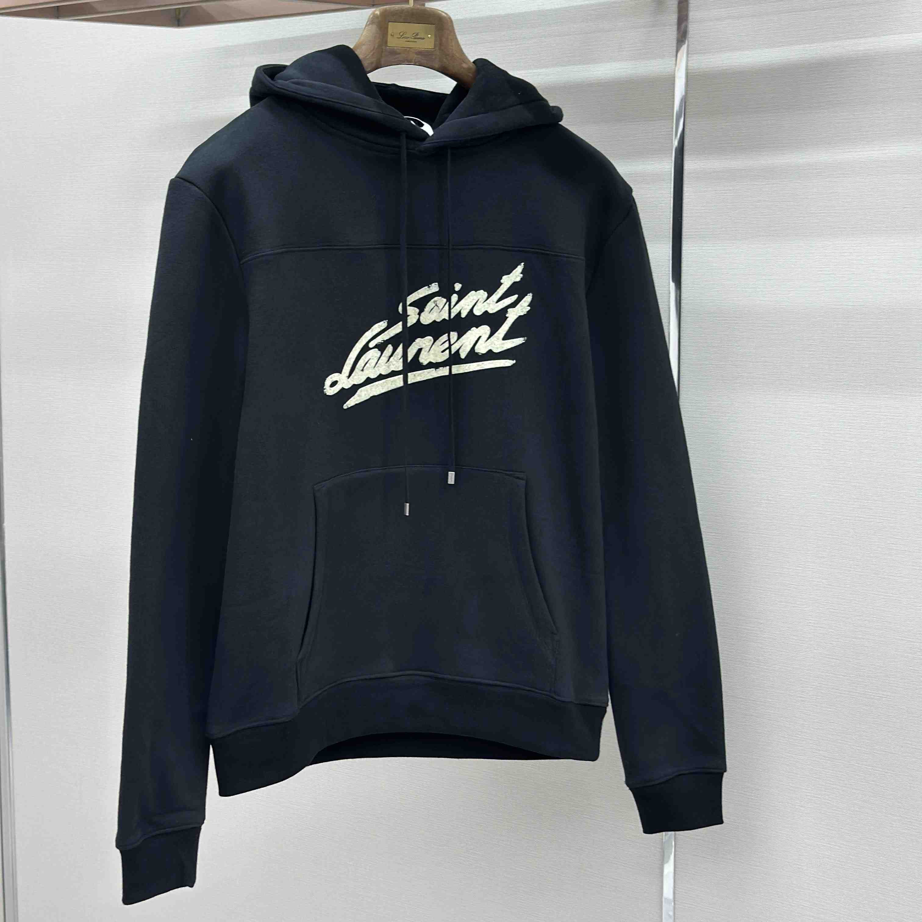 Saint Laurent Scipt Logo Hoodie 'Noir/Naturel' - FashionPlug