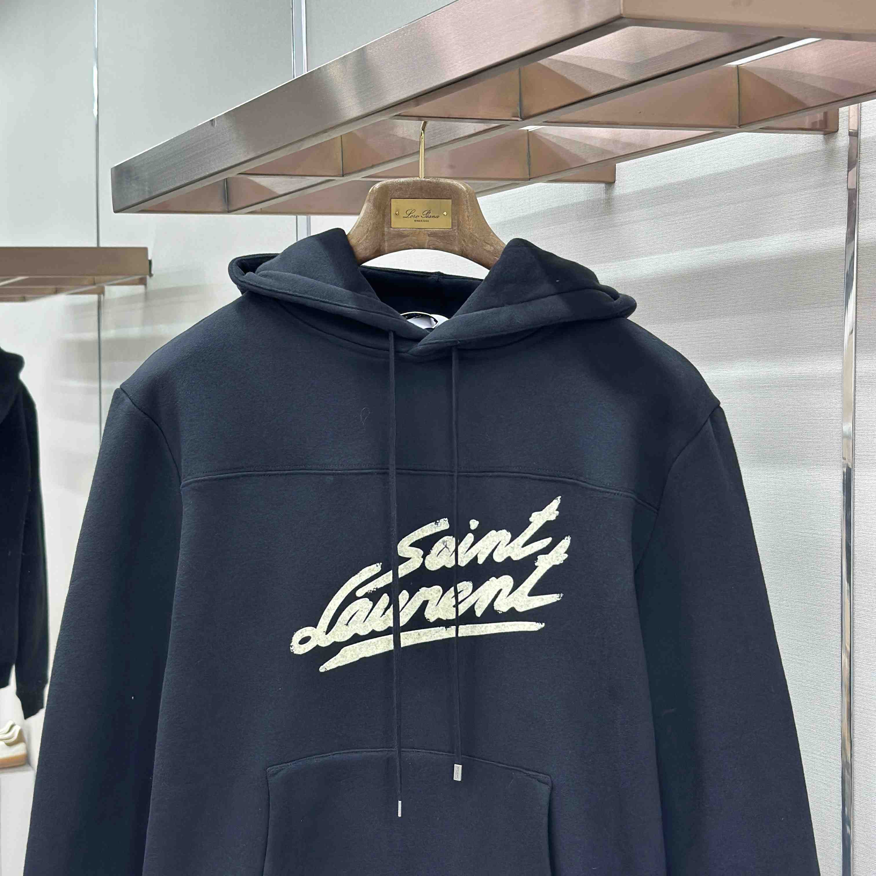 Saint Laurent Scipt Logo Hoodie 'Noir/Naturel' - FashionPlug
