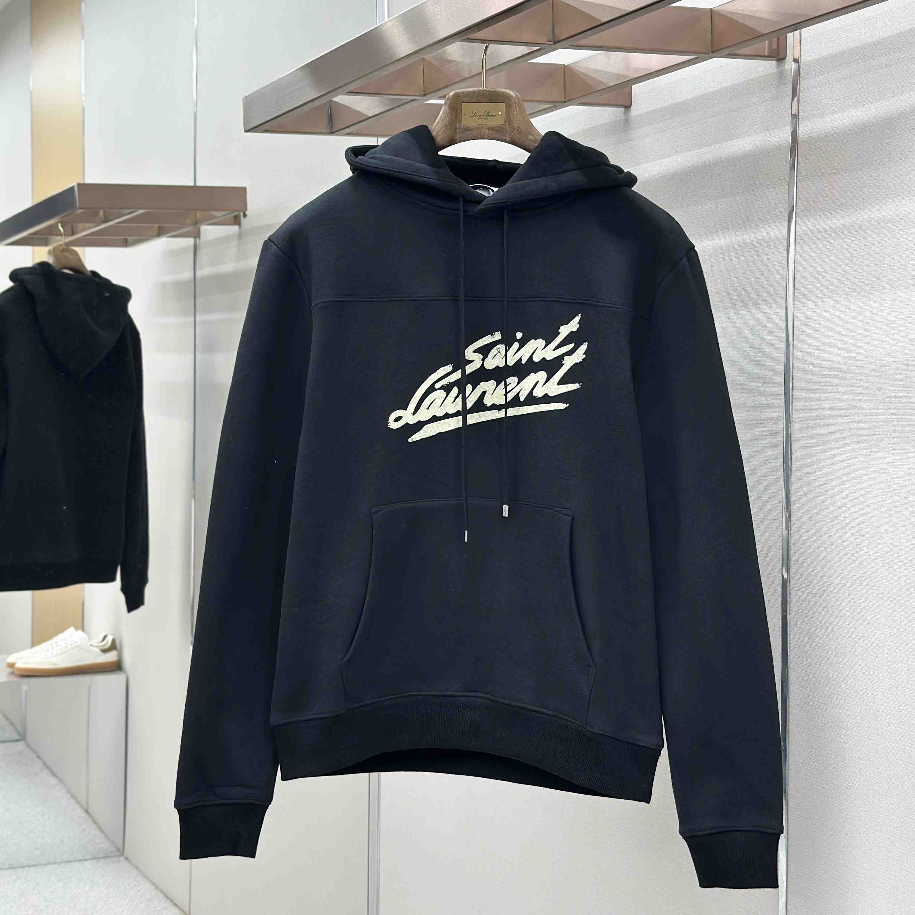 Saint Laurent Scipt Logo Hoodie 'Noir/Naturel' - FashionPlug