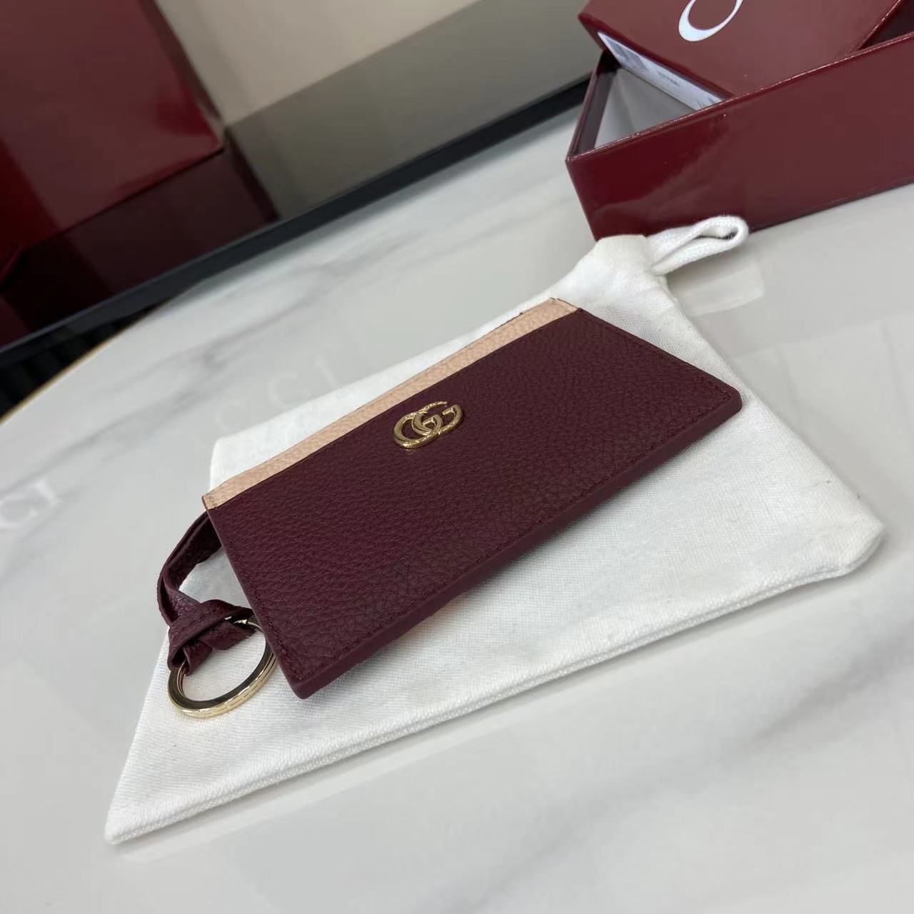Gucci Bi-color GG Marmont Zip Key Pouch - FashionPlug