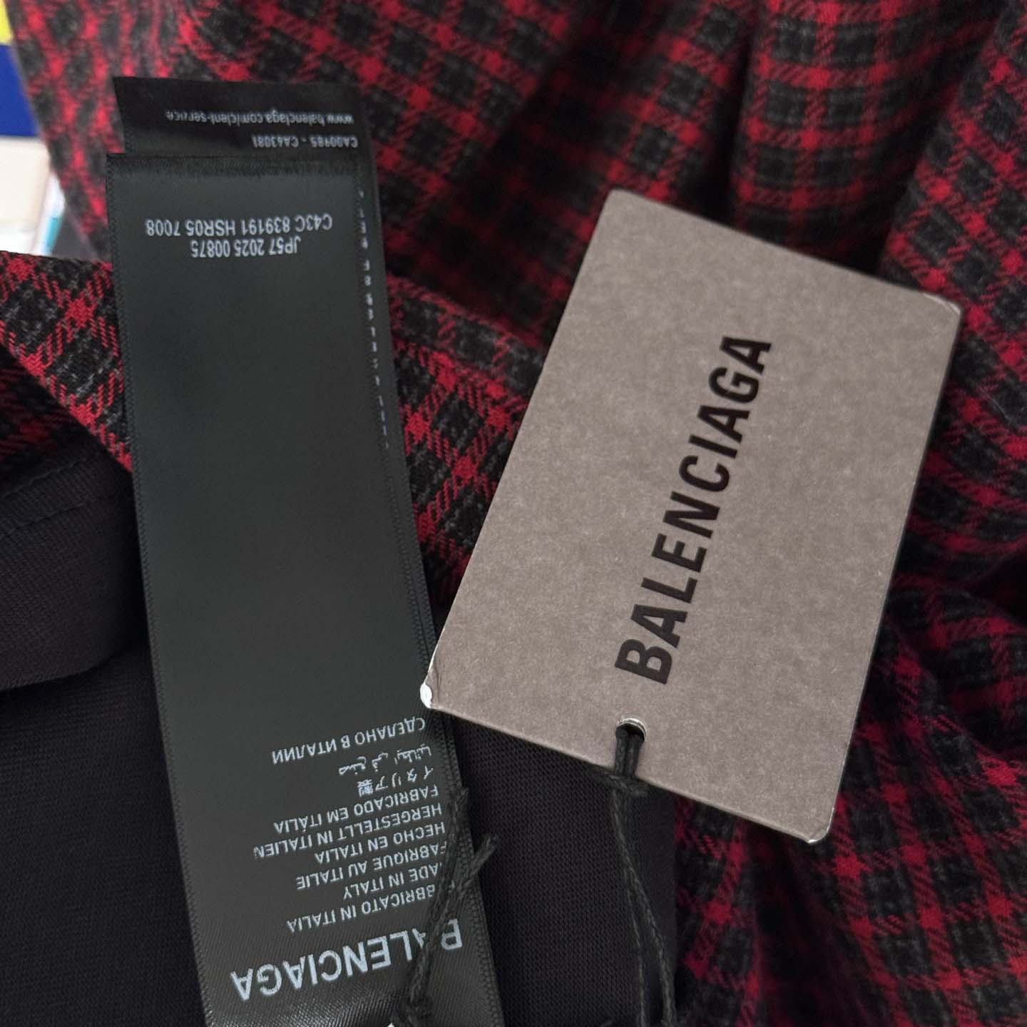 Balenciaga Patched Shirt In Red Check Flannel And Black Dry Jersey - FashionPlug