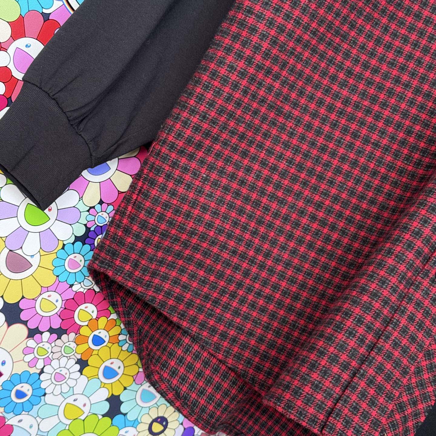 Balenciaga Patched Shirt In Red Check Flannel And Black Dry Jersey - FashionPlug