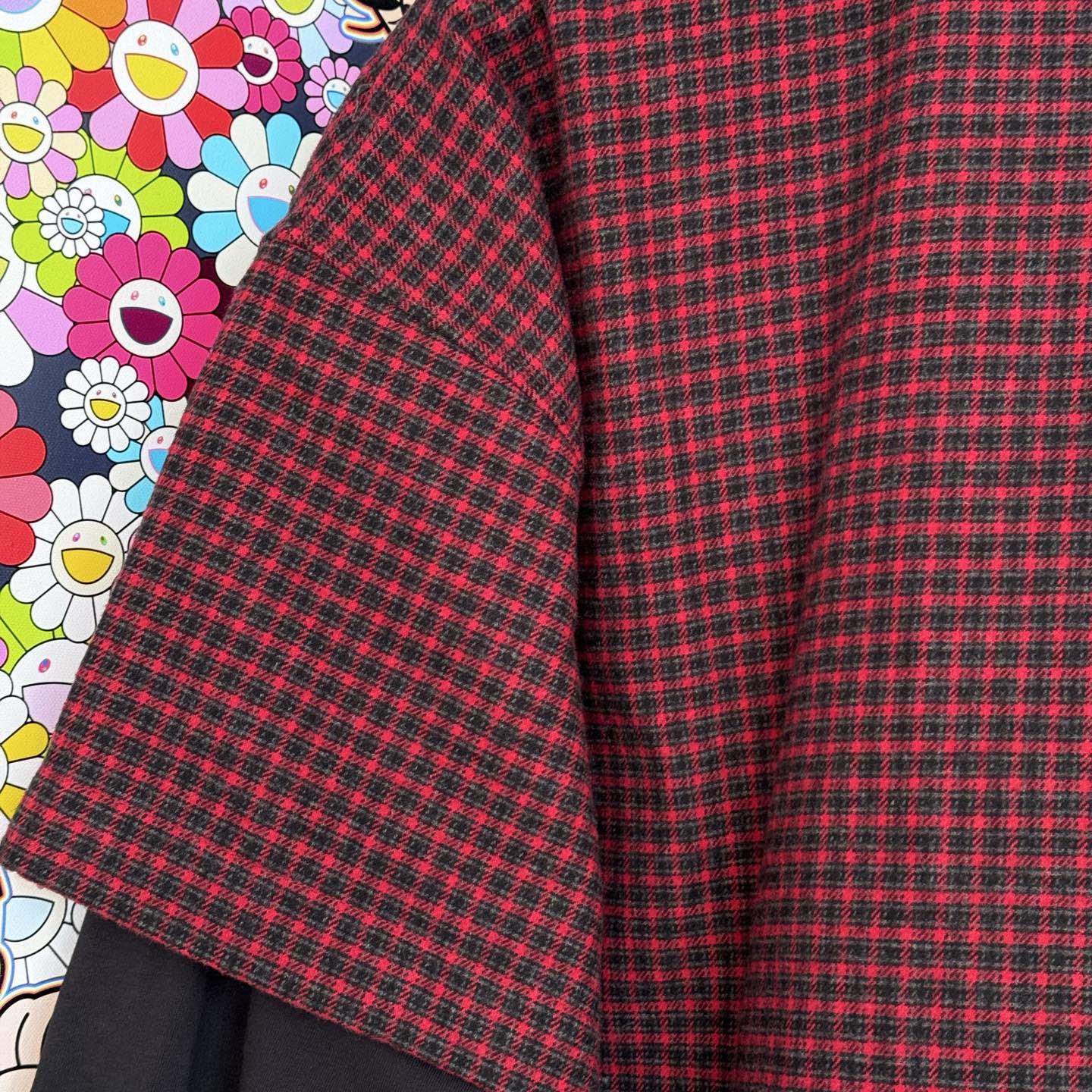 Balenciaga Patched Shirt In Red Check Flannel And Black Dry Jersey - FashionPlug