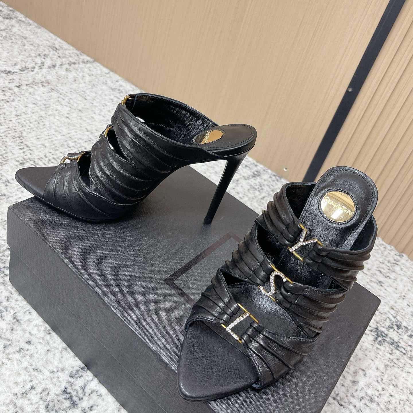 Saint Laurent EMILIE Mules In Satin Crepe - FashionPlug