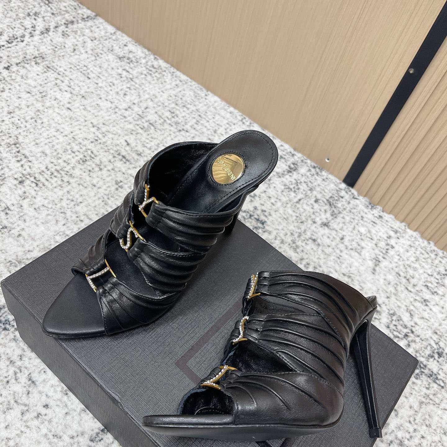 Saint Laurent EMILIE Mules In Satin Crepe - FashionPlug