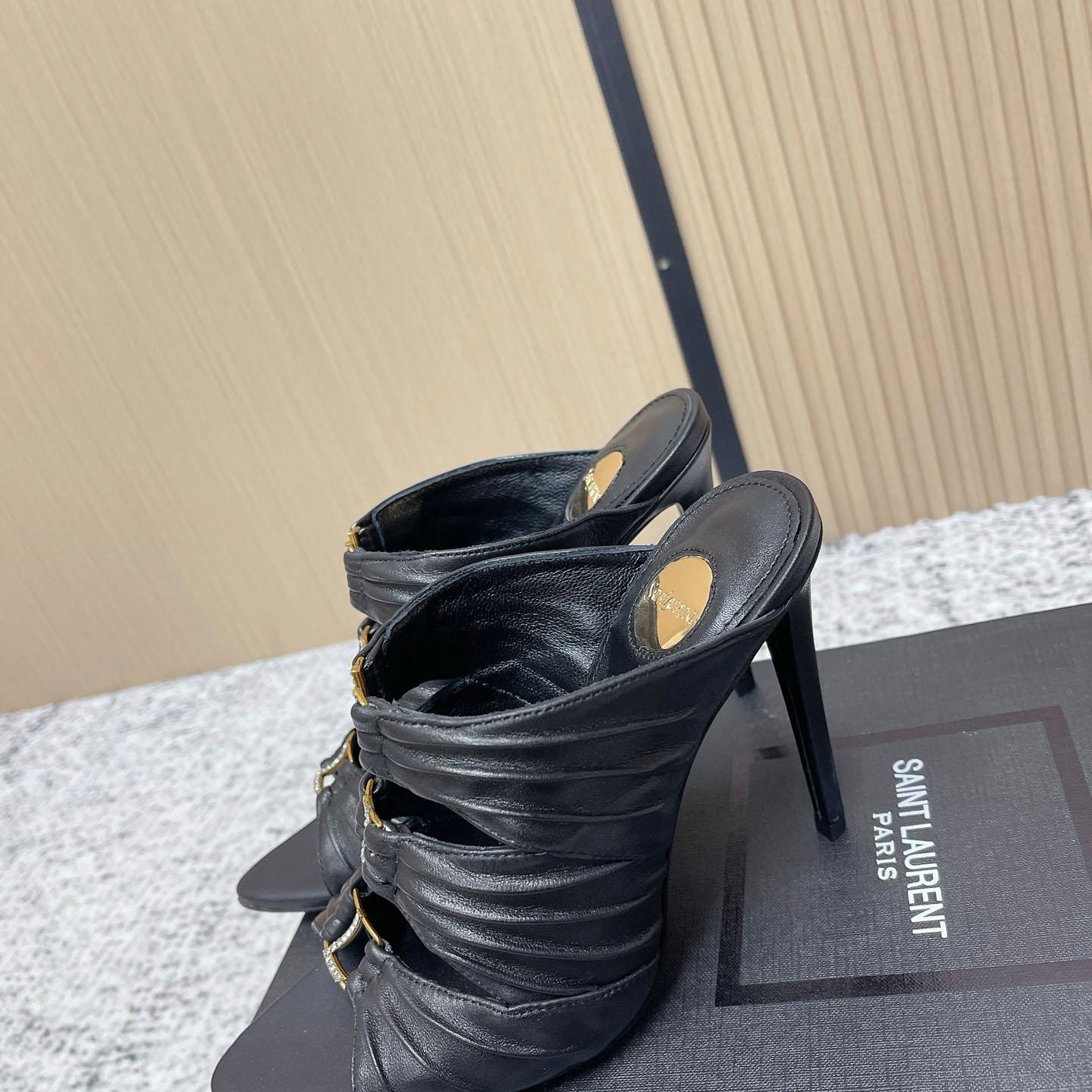 Saint Laurent EMILIE Mules In Satin Crepe - FashionPlug