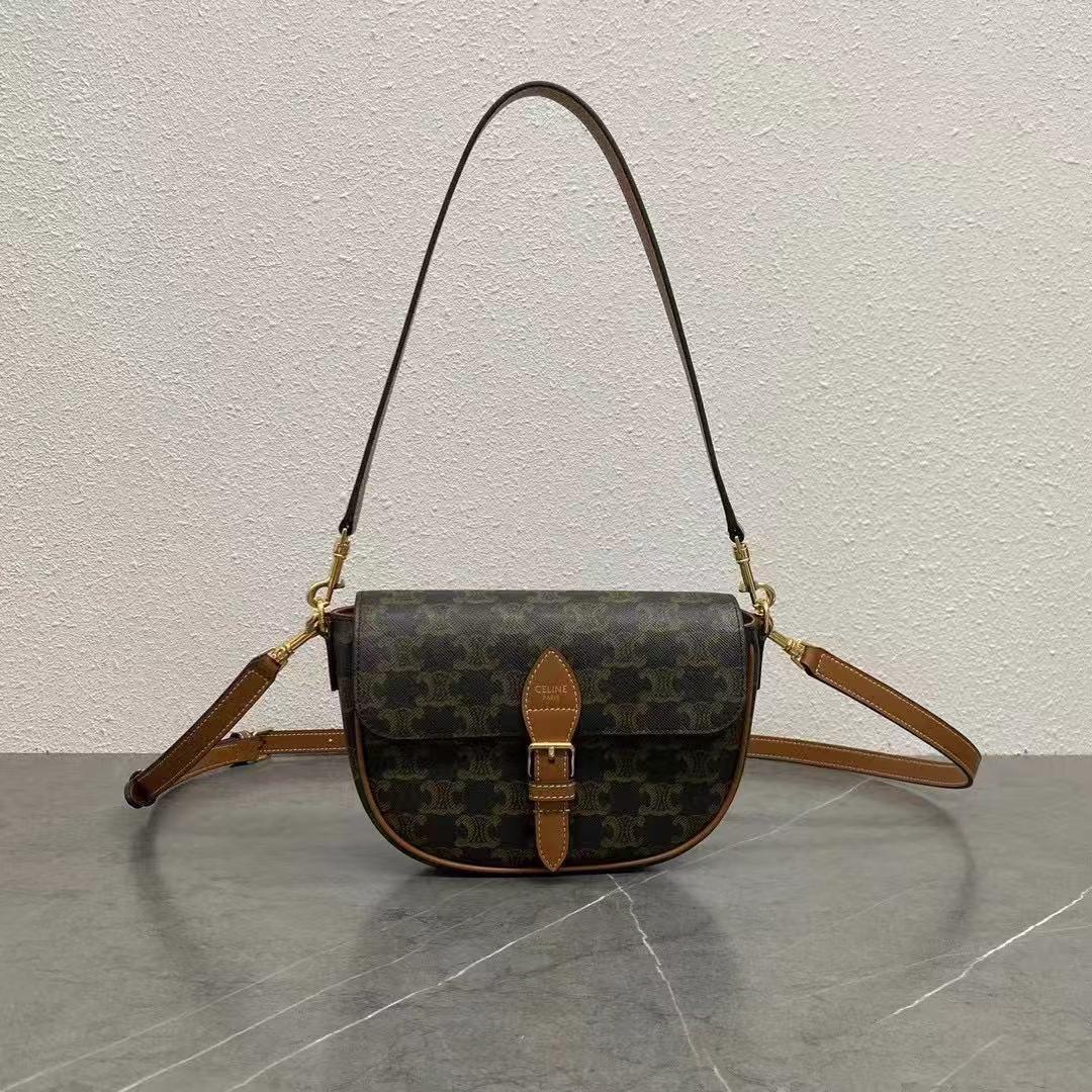 Celine FOLCO SHOULDER BAG IN Triomphe Canvas And Calfskin - FashionPlug
