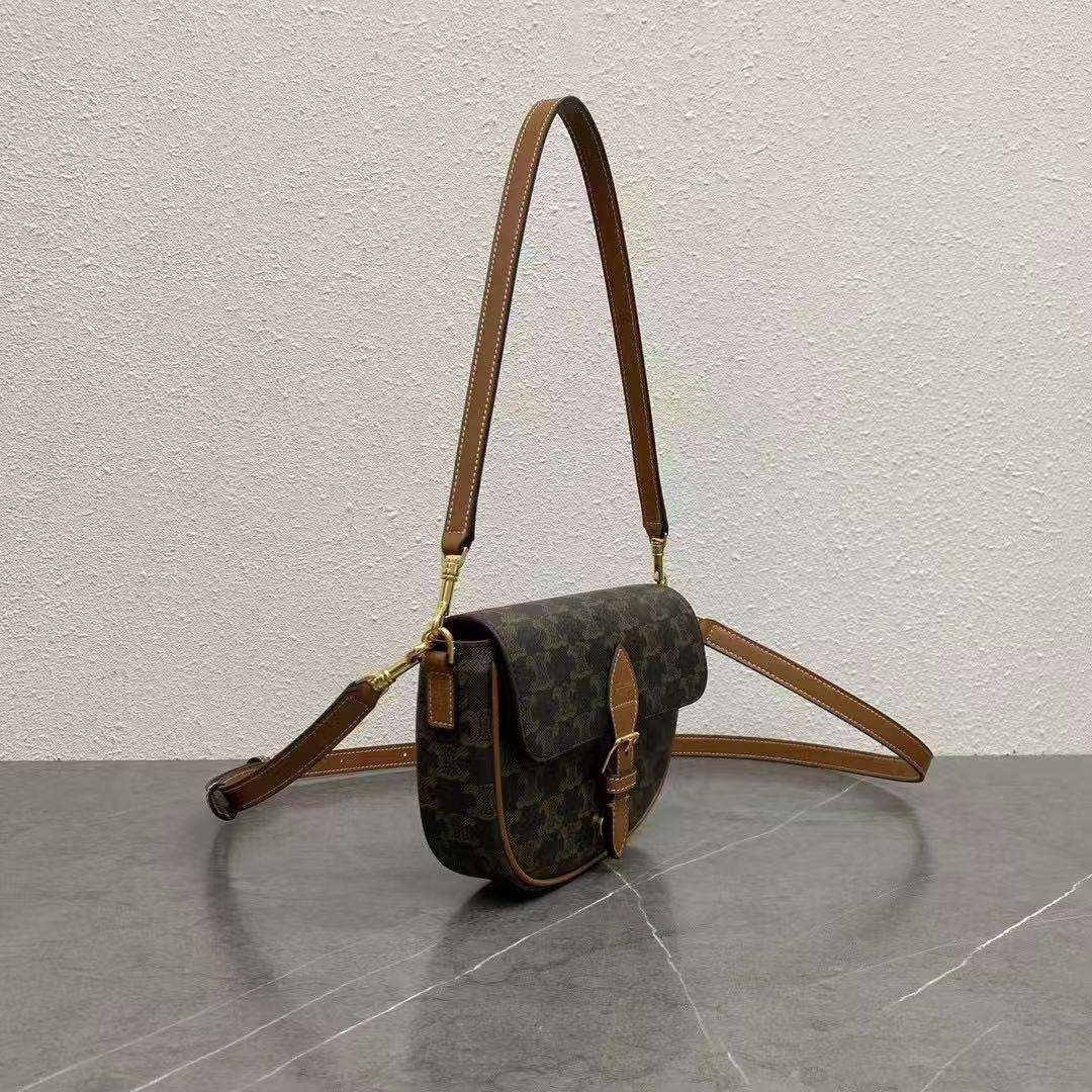 Celine FOLCO SHOULDER BAG IN Triomphe Canvas And Calfskin - FashionPlug