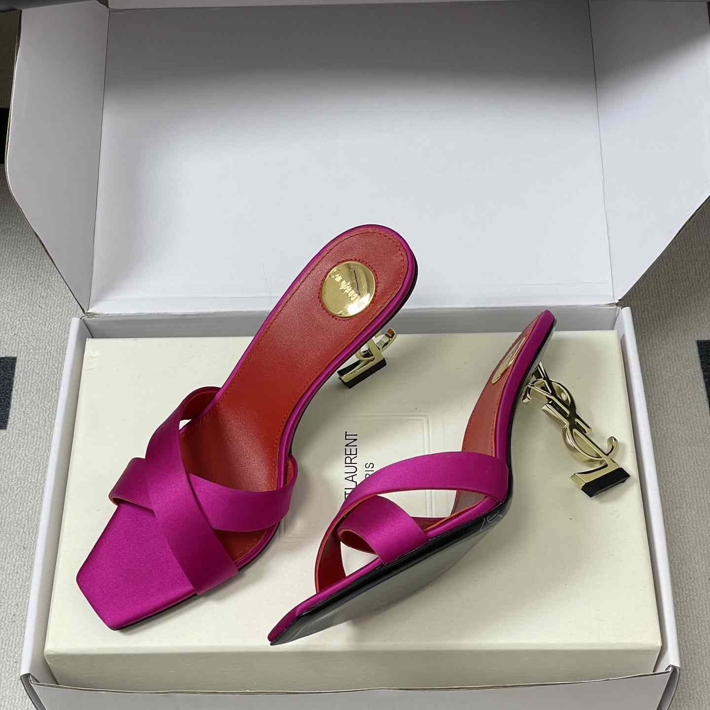 Saint Laurent Opyum Mules In Satin Crepe  - FashionPlug