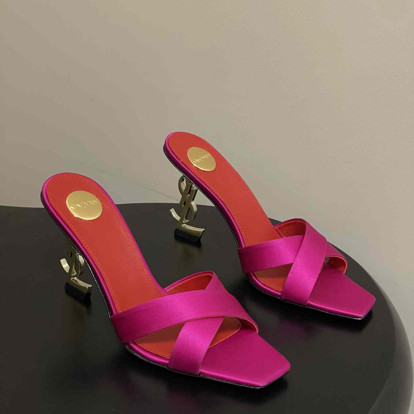 Saint Laurent Opyum Mules In Satin Crepe  - FashionPlug