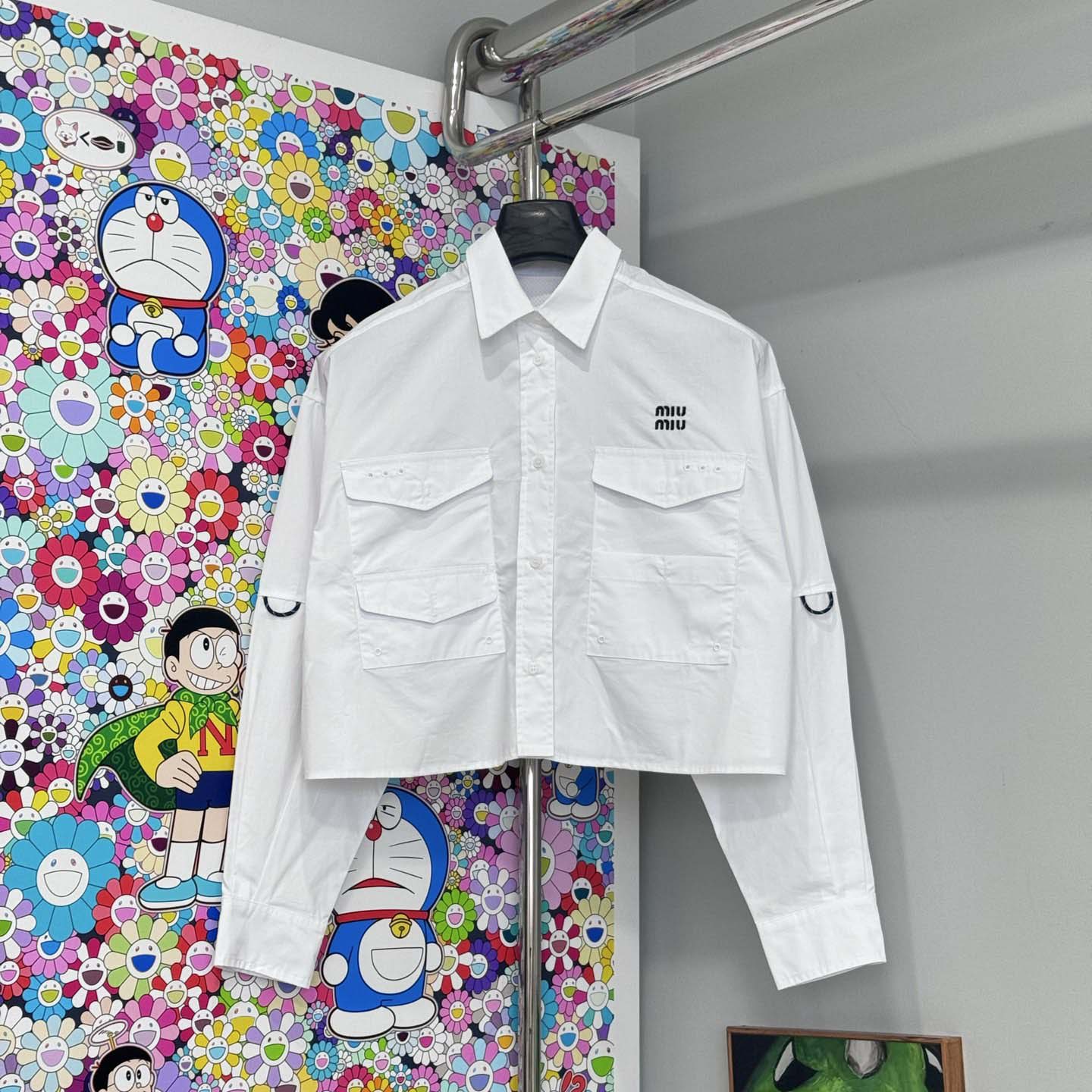 Miu Miu Logo-embroidered Cropped Poplin Shirt - FashionPlug