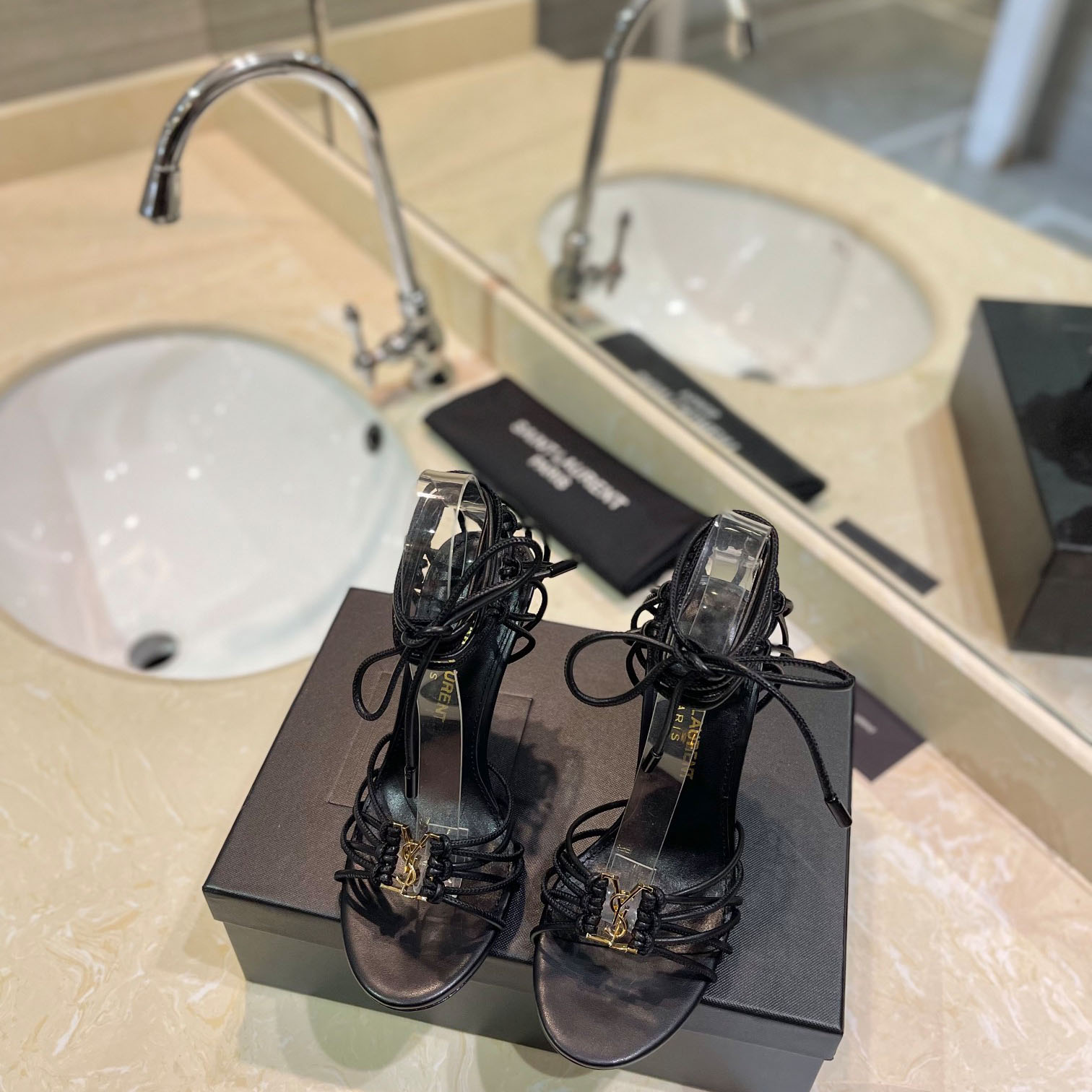 Saint Laurent BABYLONE Sandals In Smooth Leather - FashionPlug