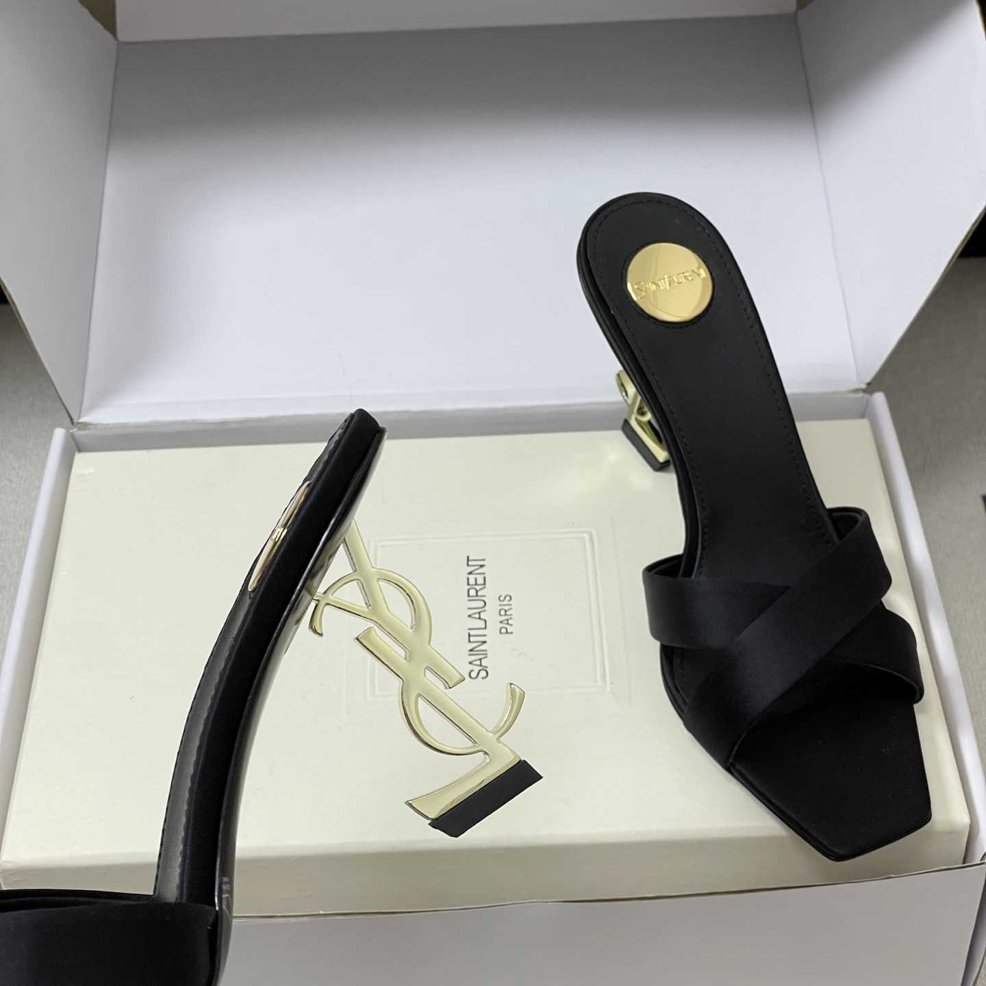 Saint Laurent Opyum Mules In Satin Crepe  - FashionPlug