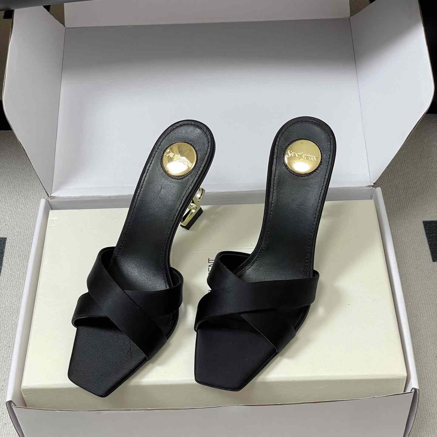 Saint Laurent Opyum Mules In Satin Crepe  - FashionPlug