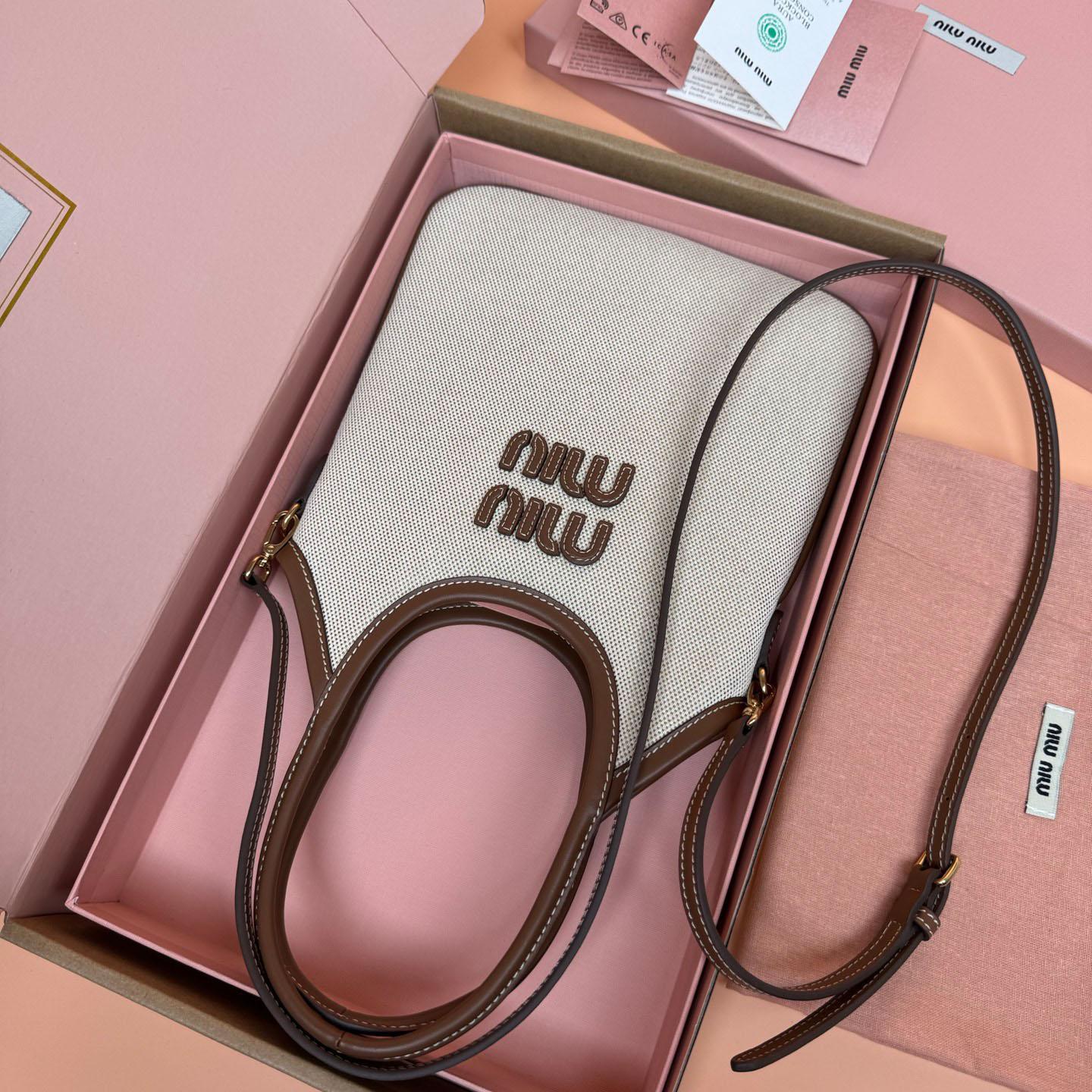 Miu Miu Ivy Canvas And Leather Bag - FashionPlug