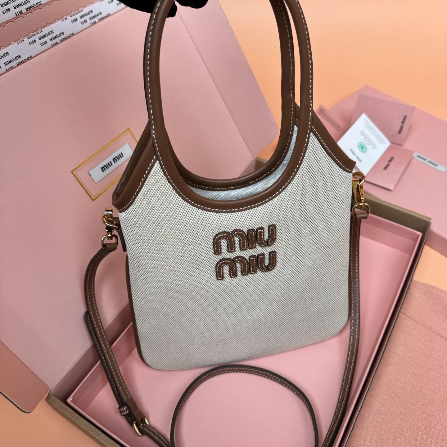 Miu Miu Ivy Canvas And Leather Bag - FashionPlug