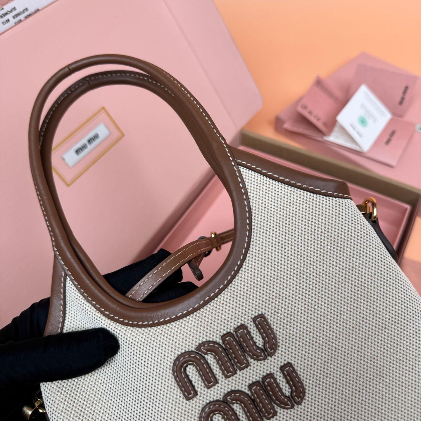 Miu Miu Ivy Canvas And Leather Bag - FashionPlug
