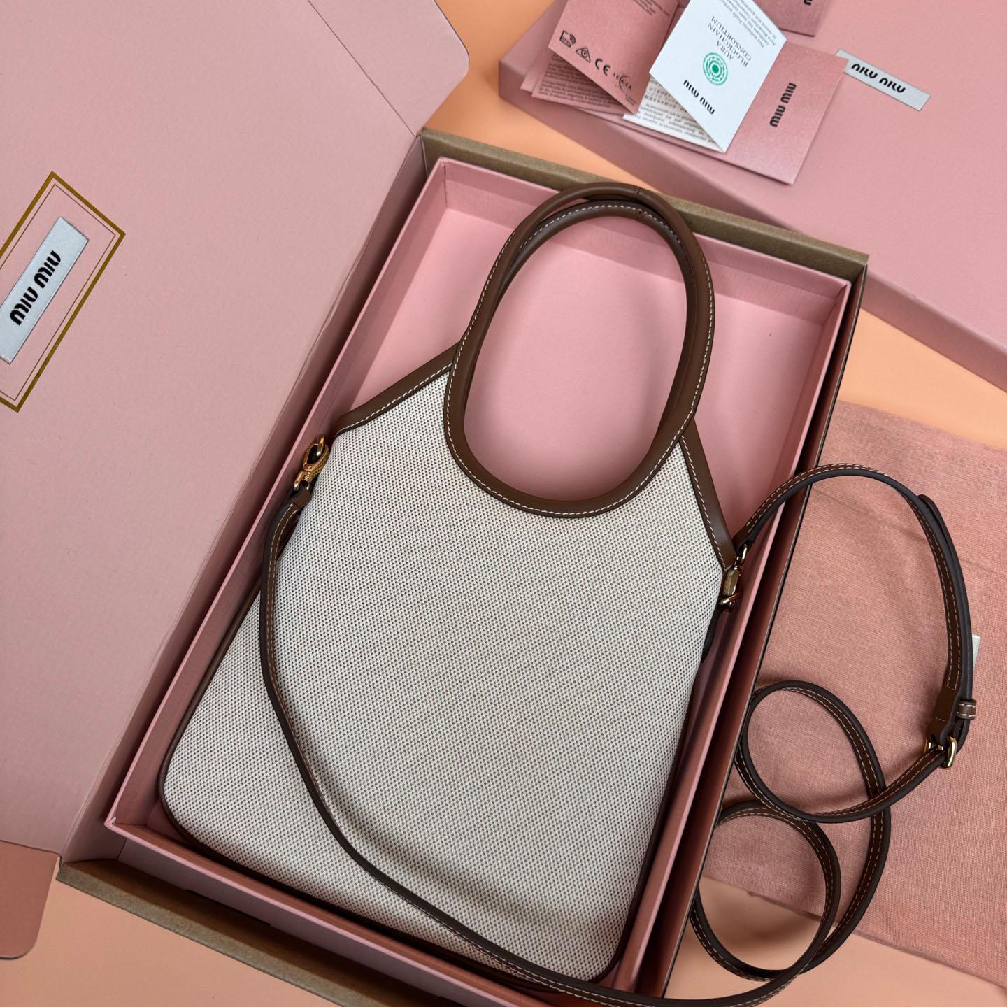 Miu Miu Ivy Canvas And Leather Bag - FashionPlug